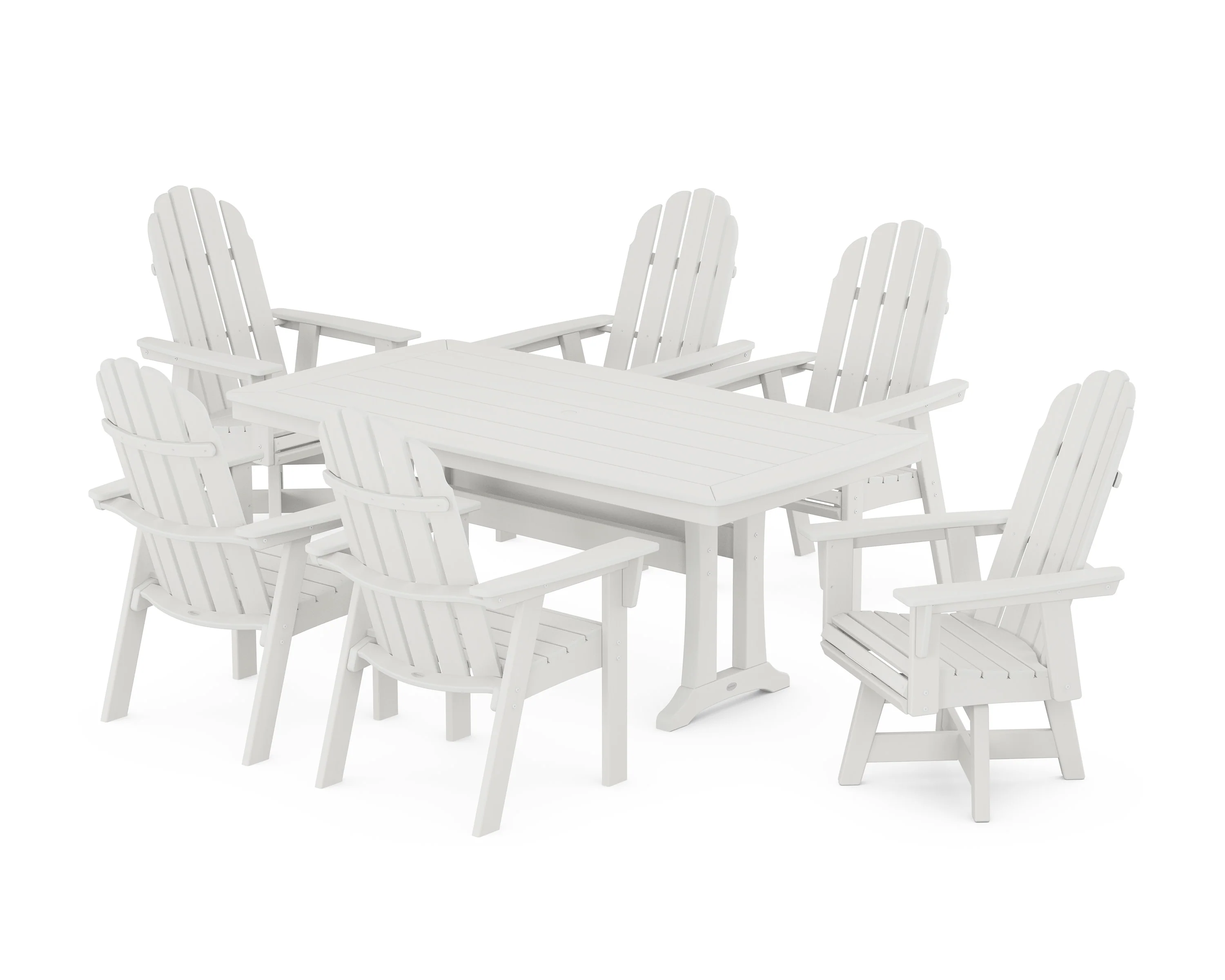 Vineyard Curveback Adirondack Swivel Chair 7-Piece Dining Set with Trestle Legs - Image 10