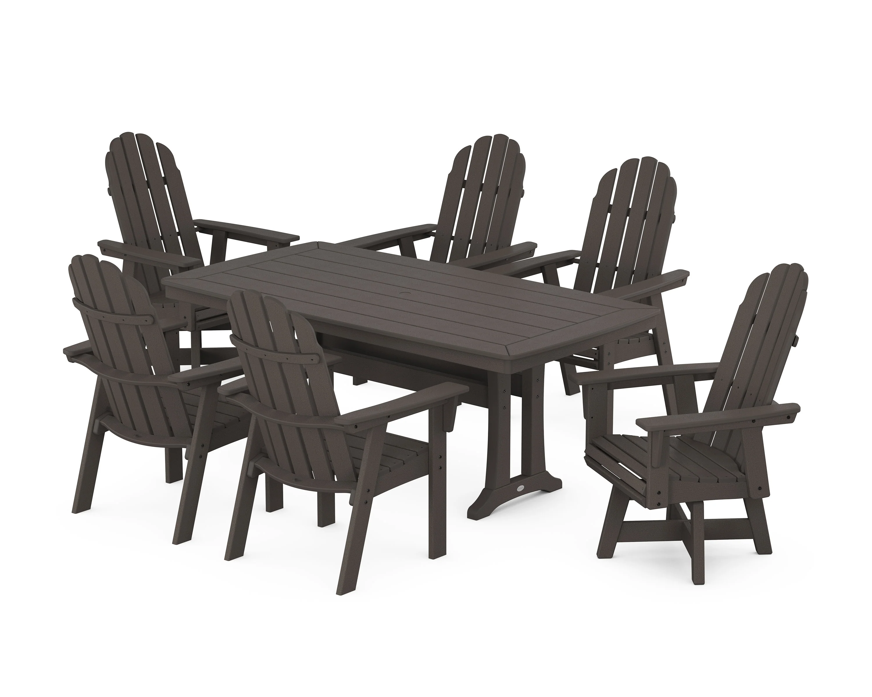 Vineyard Curveback Adirondack Swivel Chair 7-Piece Dining Set with Trestle Legs - Image 12