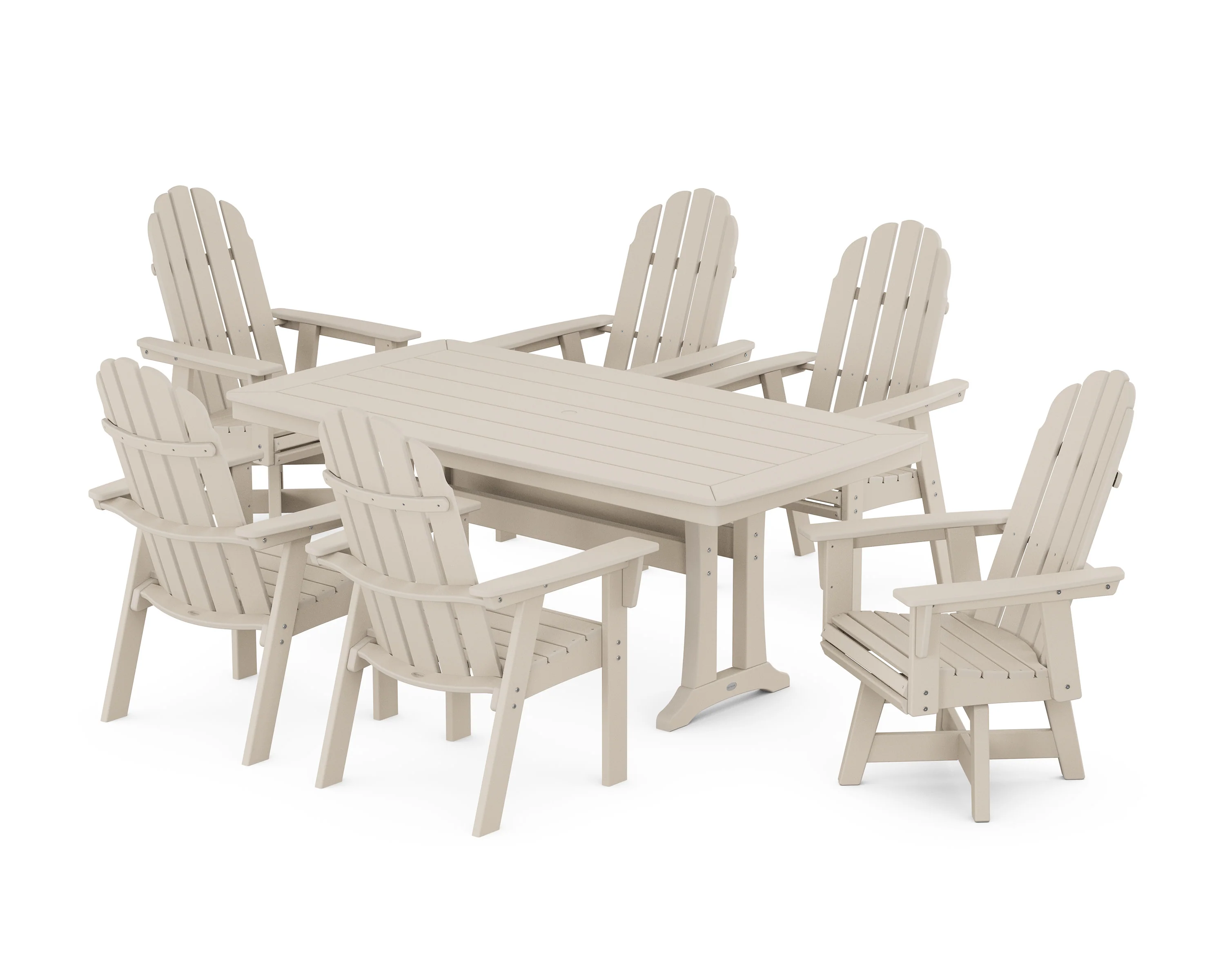 Vineyard Curveback Adirondack Swivel Chair 7-Piece Dining Set with Trestle Legs - Image 4