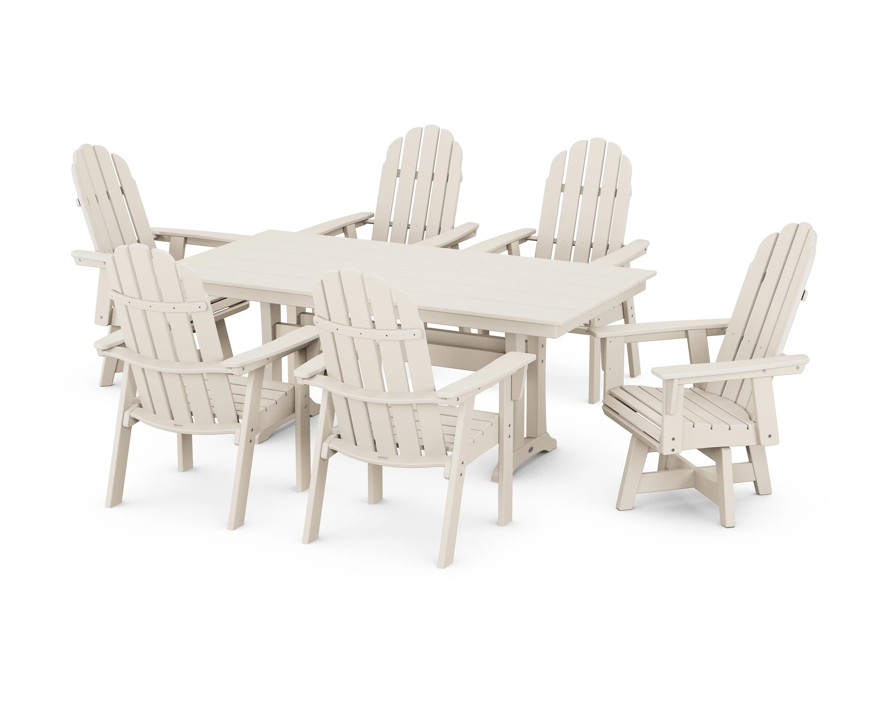 Vineyard Curveback Adirondack Swivel Chair 7-Piece Farmhouse Dining Set with Trestle Legs - Image 10