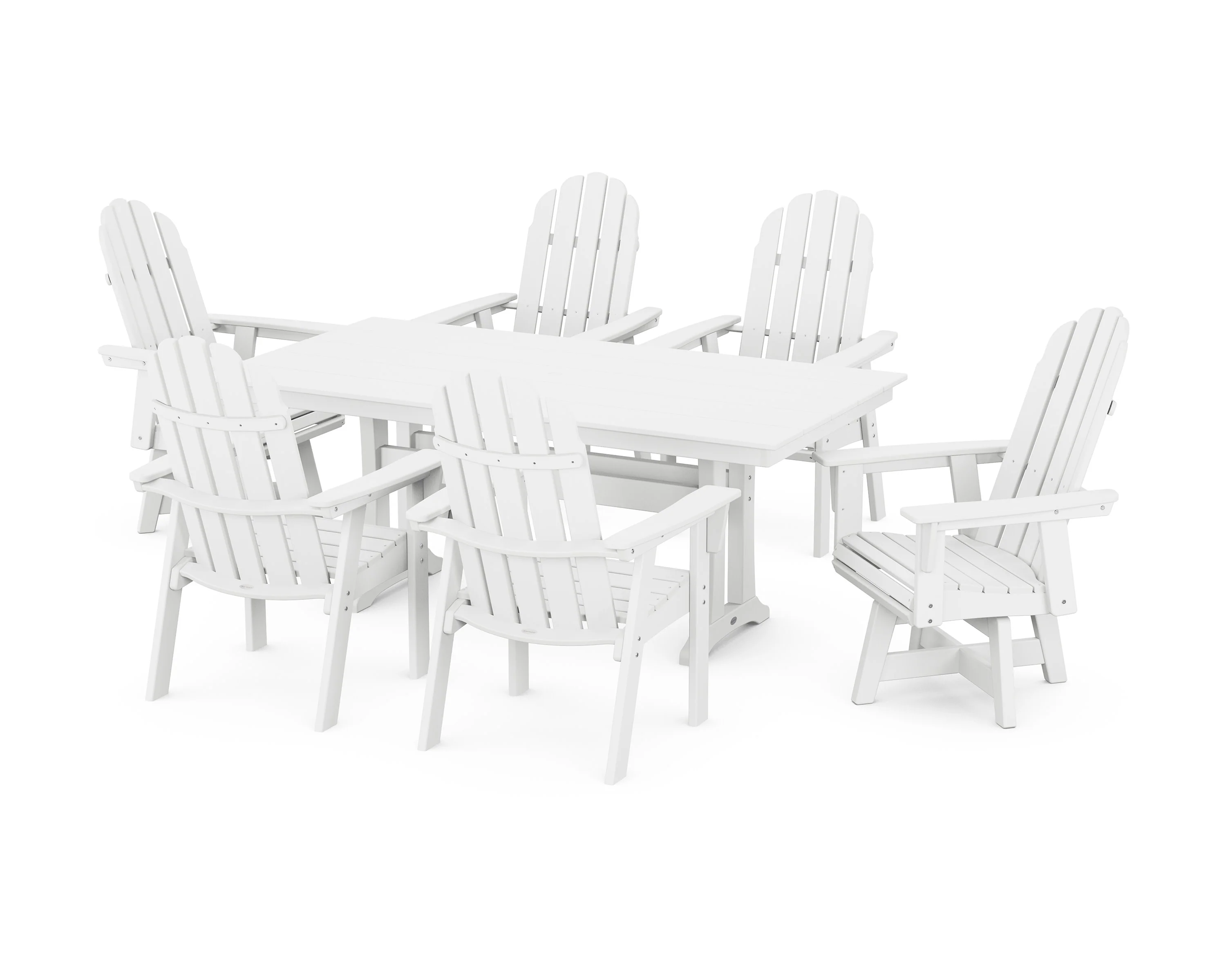 Vineyard Curveback Adirondack Swivel Chair 7-Piece Farmhouse Dining Set with Trestle Legs - Image 11