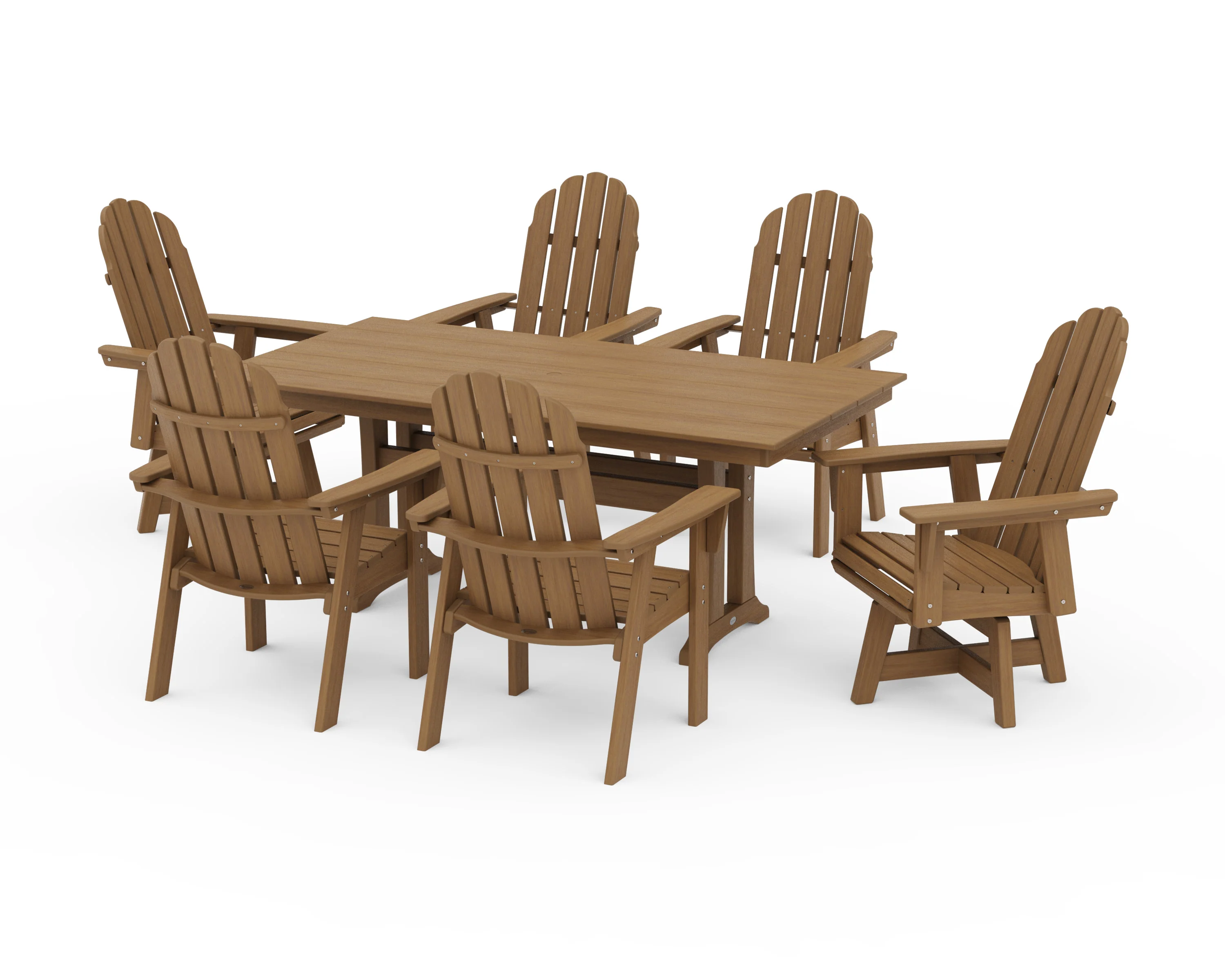 Vineyard Curveback Adirondack Swivel Chair 7-Piece Farmhouse Dining Set with Trestle Legs - Image 13