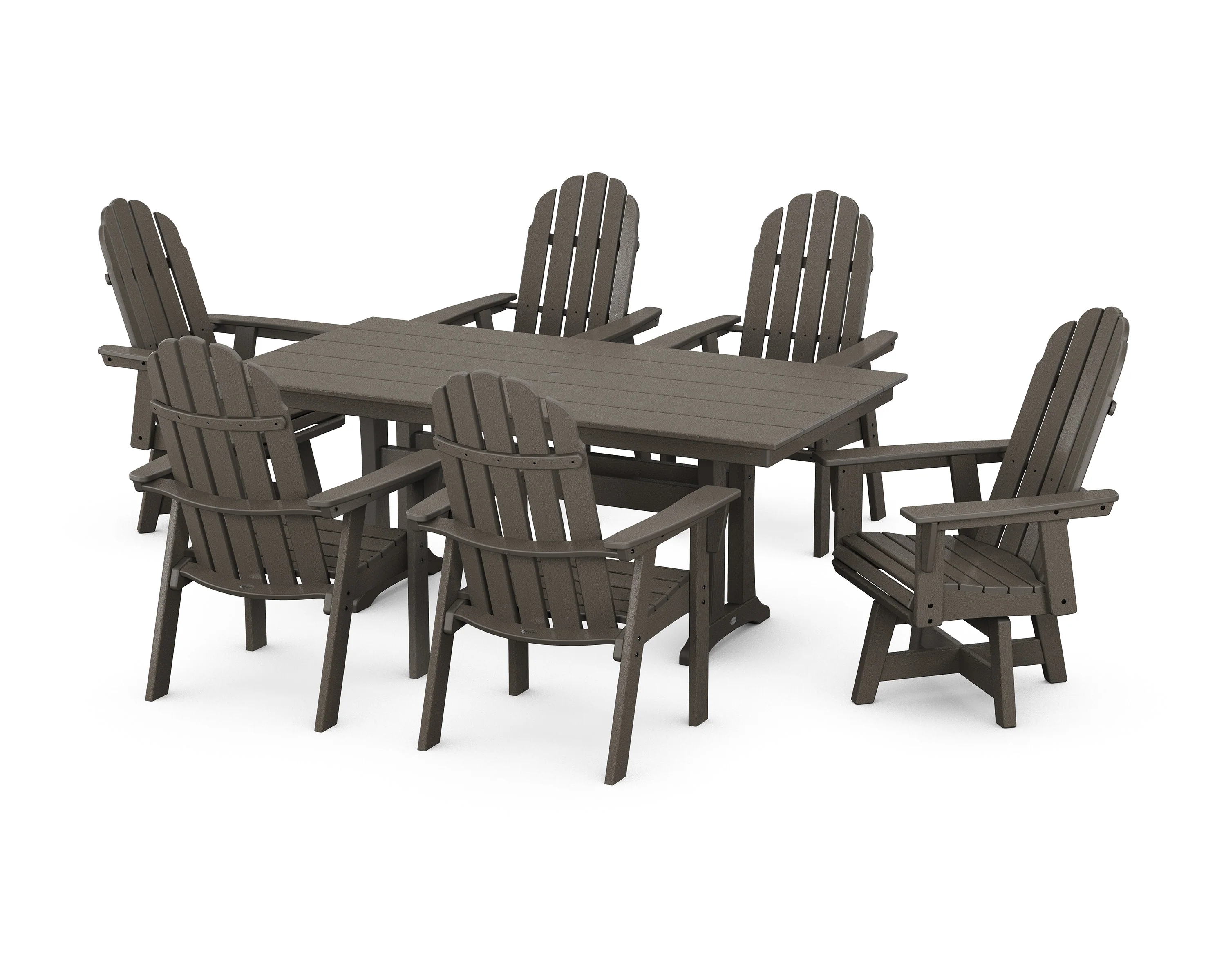 Vineyard Curveback Adirondack Swivel Chair 7-Piece Farmhouse Dining Set with Trestle Legs - Image 4