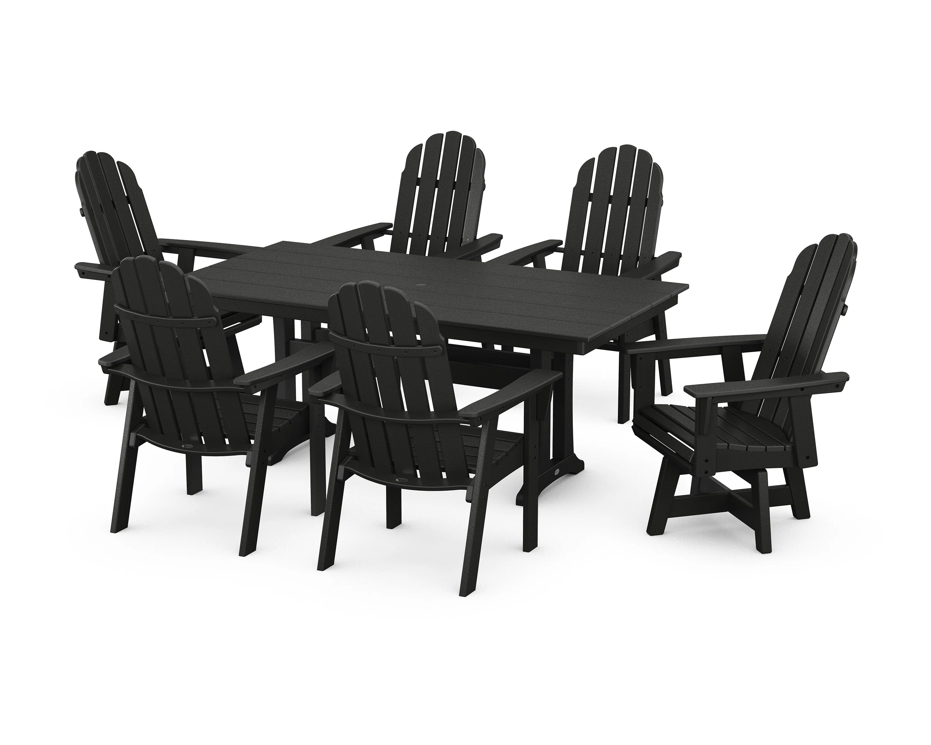 Vineyard Curveback Adirondack Swivel Chair 7-Piece Farmhouse Dining Set with Trestle Legs - Image 5