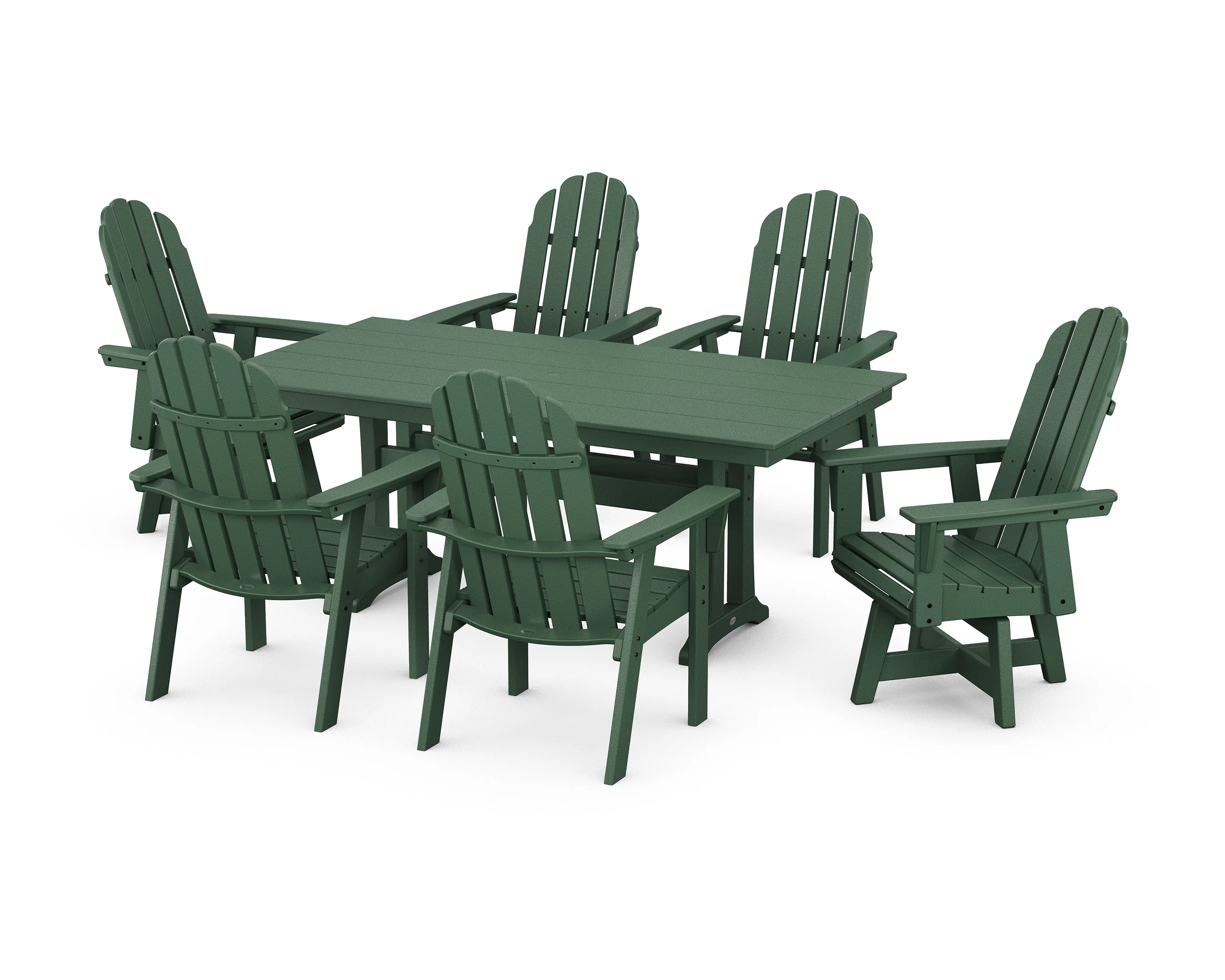 Vineyard Curveback Adirondack Swivel Chair 7-Piece Farmhouse Dining Set with Trestle Legs - Image 6