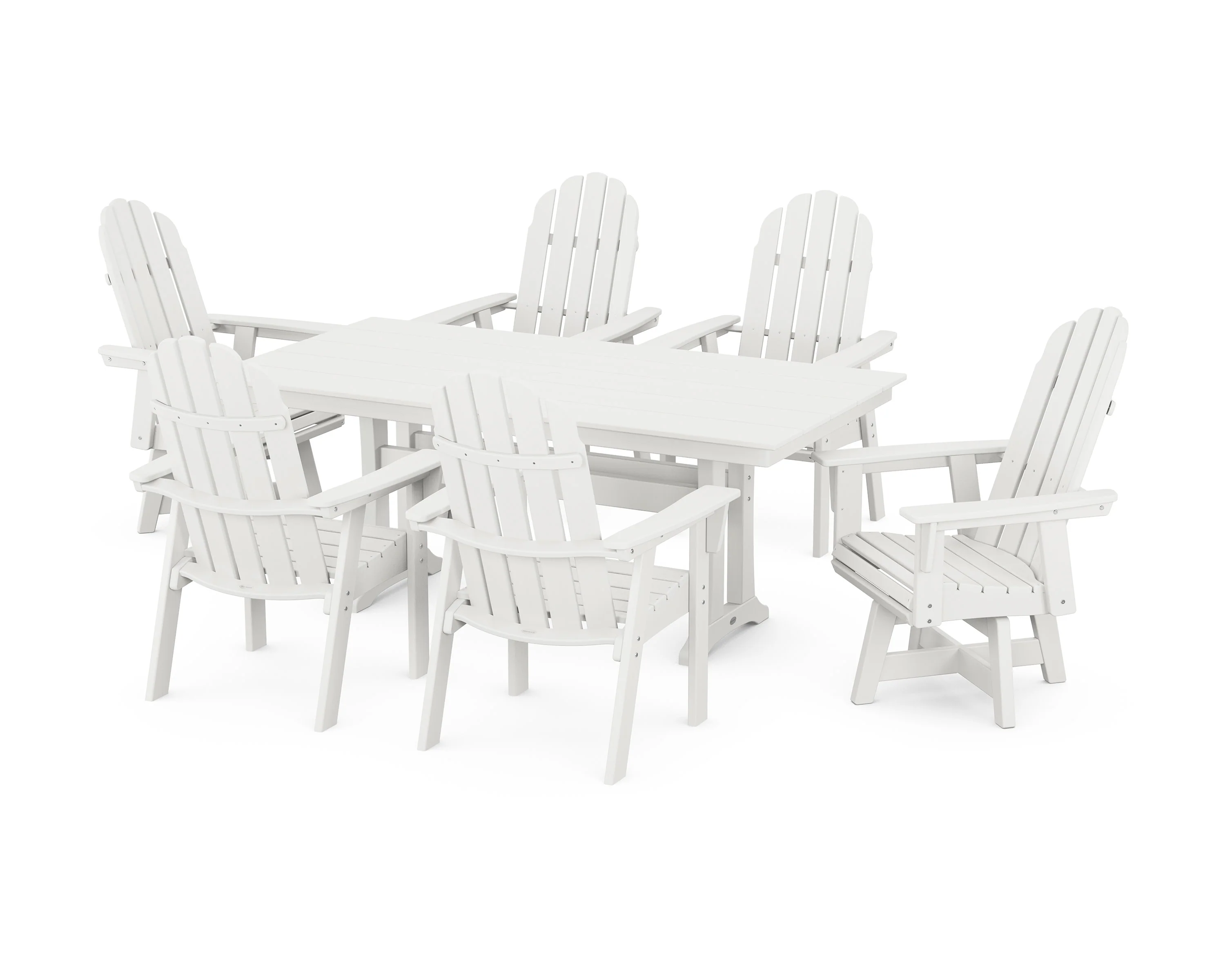 Vineyard Curveback Adirondack Swivel Chair 7-Piece Farmhouse Dining Set with Trestle Legs - Image 7