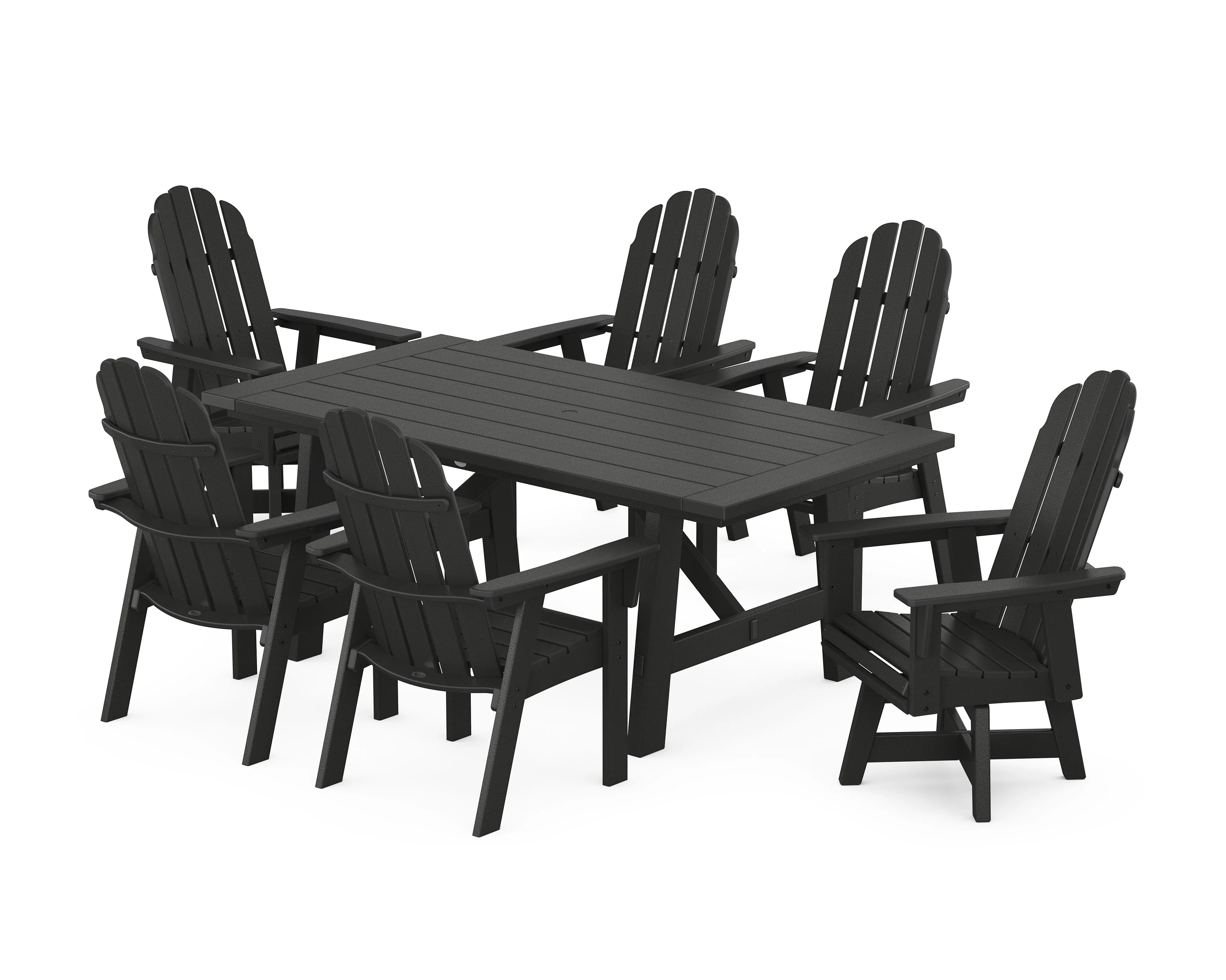 Vineyard Curveback Adirondack Swivel Chair 7-Piece Rustic Farmhouse Dining Set - Image 10