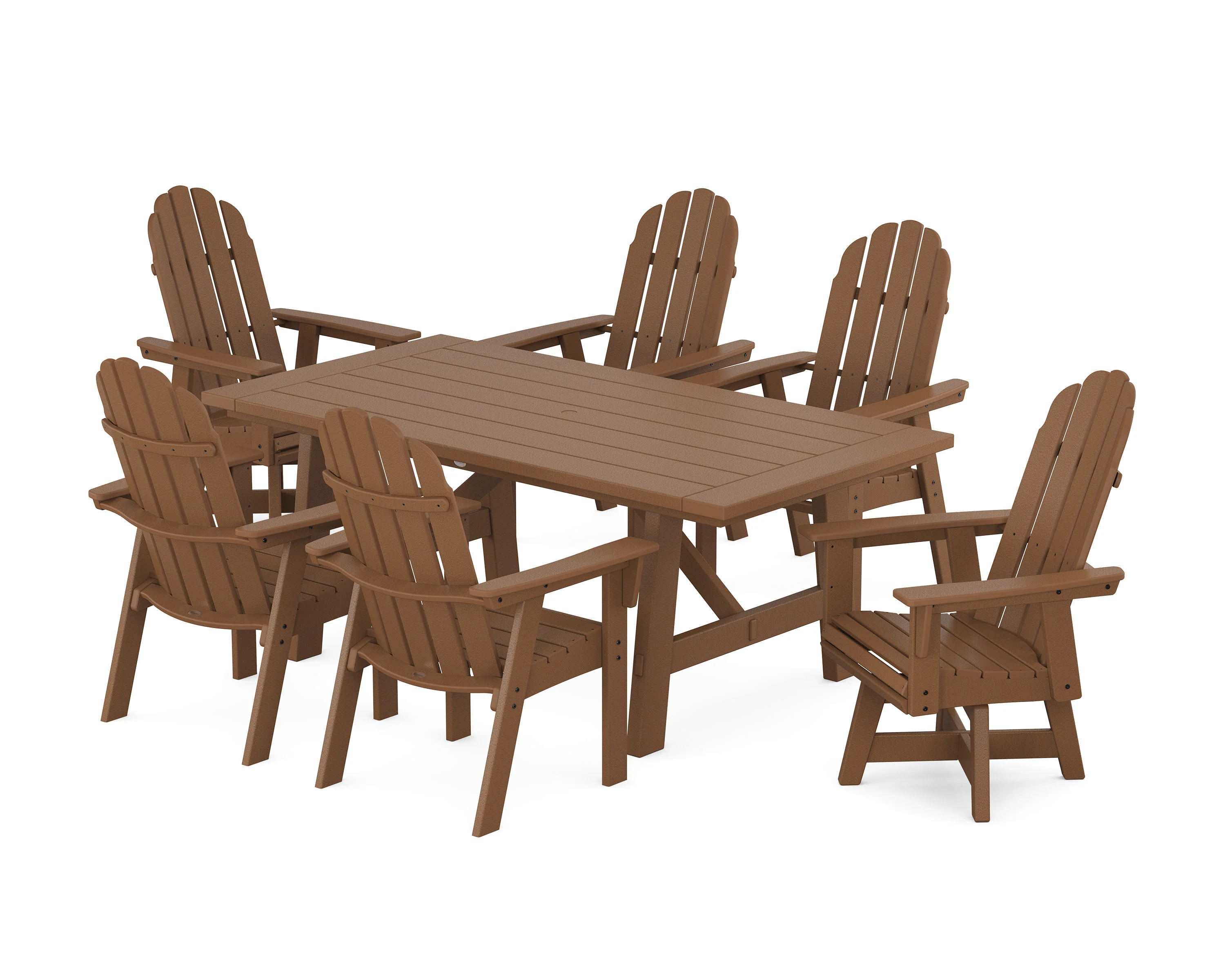 Vineyard Curveback Adirondack Swivel Chair 7-Piece Rustic Farmhouse Dining Set - Image 11