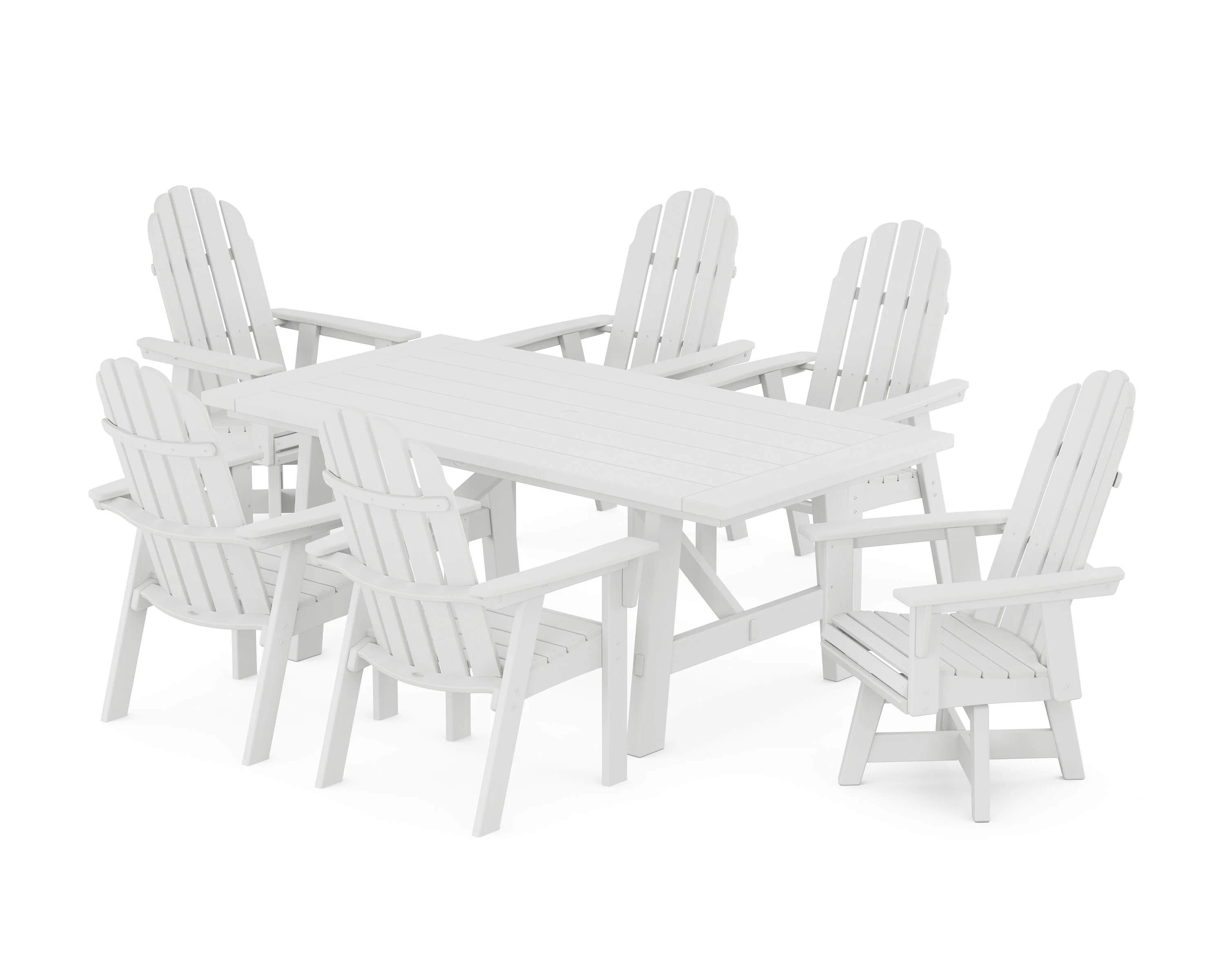 Vineyard Curveback Adirondack Swivel Chair 7-Piece Rustic Farmhouse Dining Set - Image 12