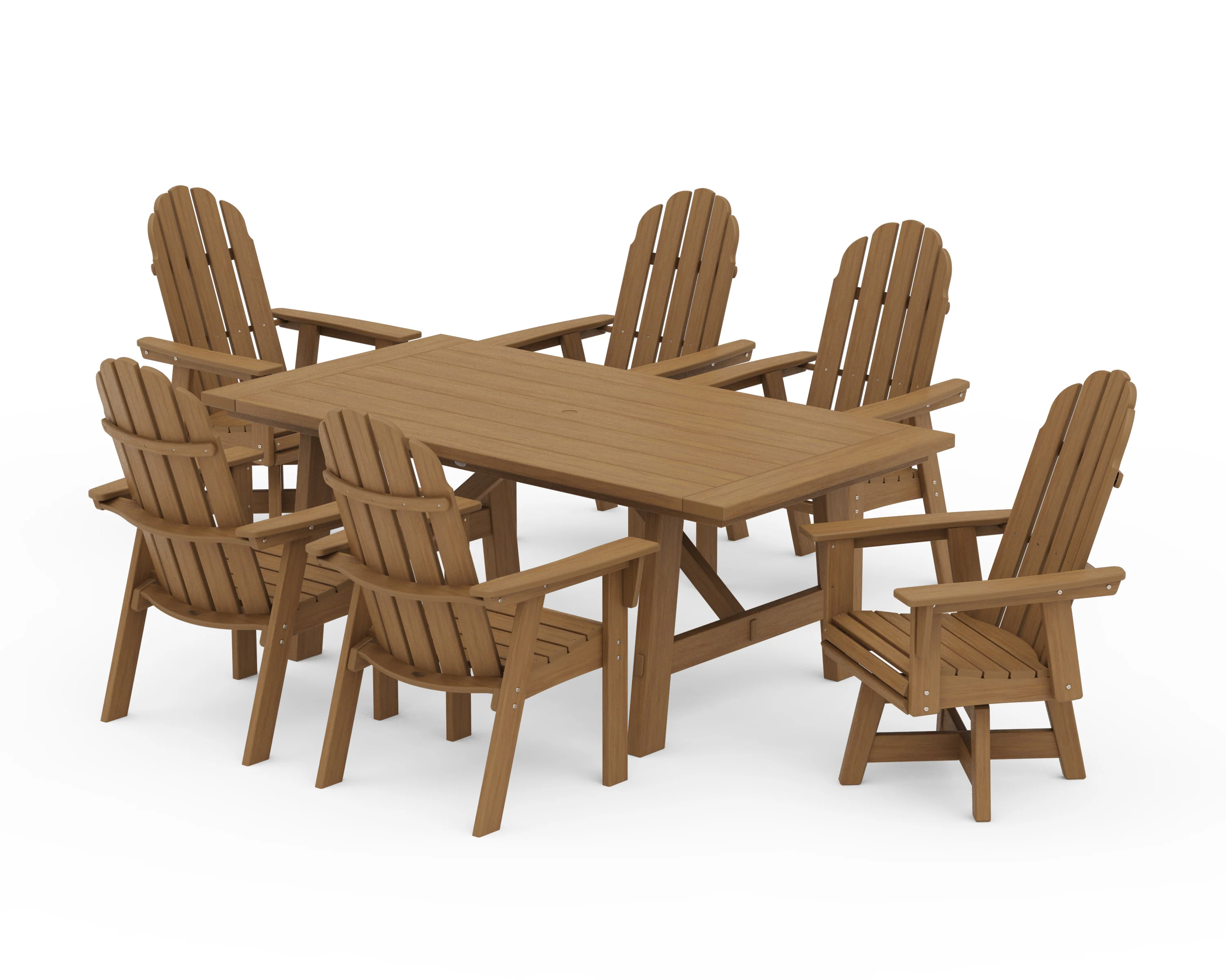 Vineyard Curveback Adirondack Swivel Chair 7-Piece Rustic Farmhouse Dining Set - Image 13