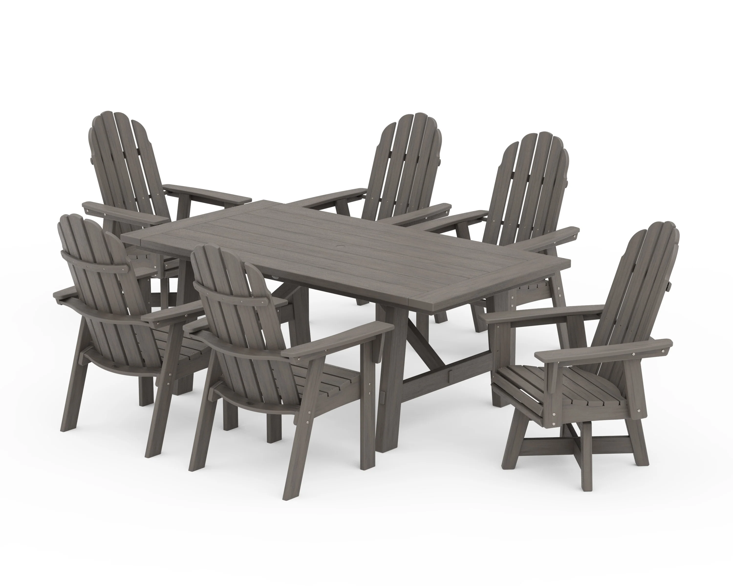 Vineyard Curveback Adirondack Swivel Chair 7-Piece Rustic Farmhouse Dining Set - Image 14