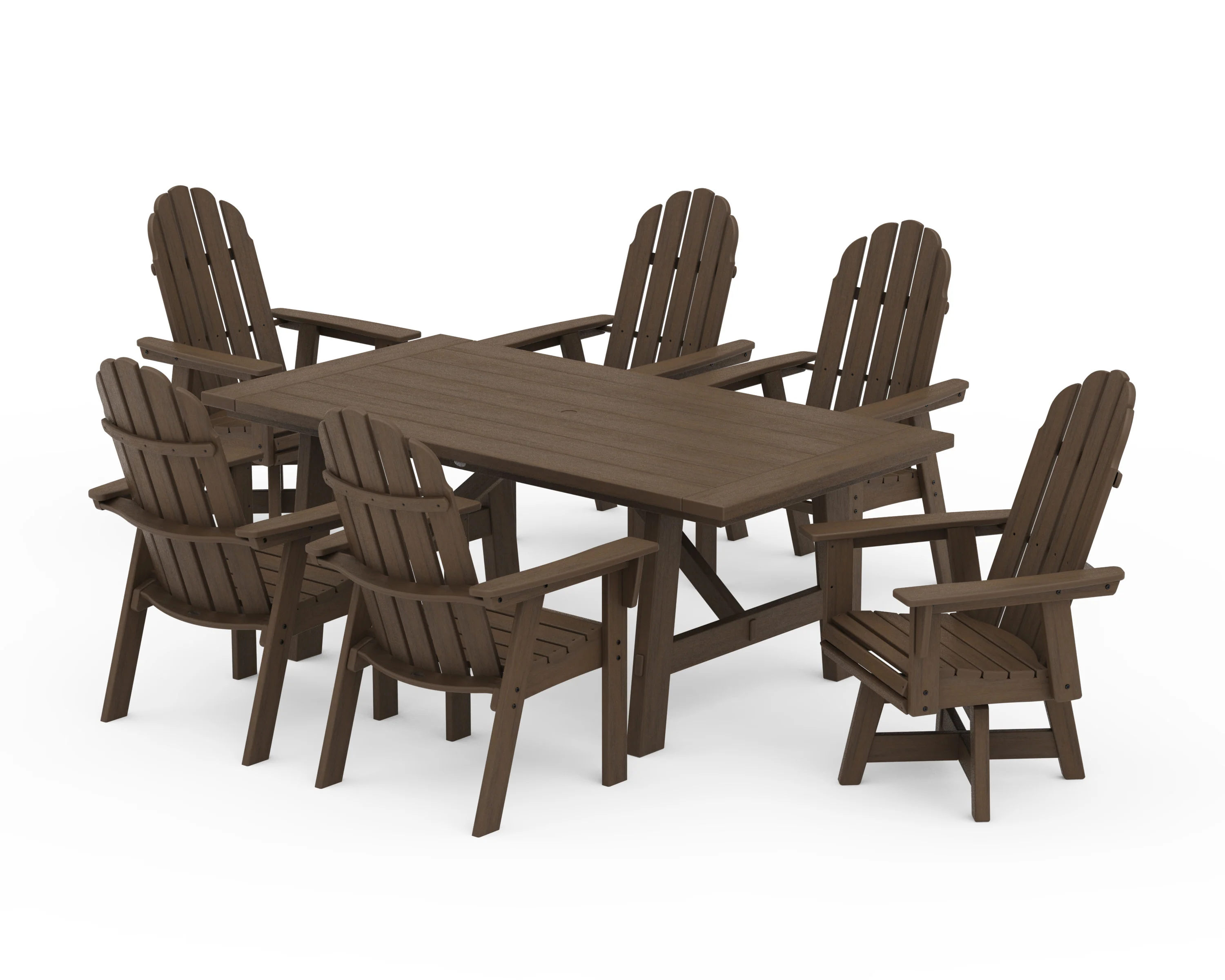 Vineyard Curveback Adirondack Swivel Chair 7-Piece Rustic Farmhouse Dining Set - Image 15