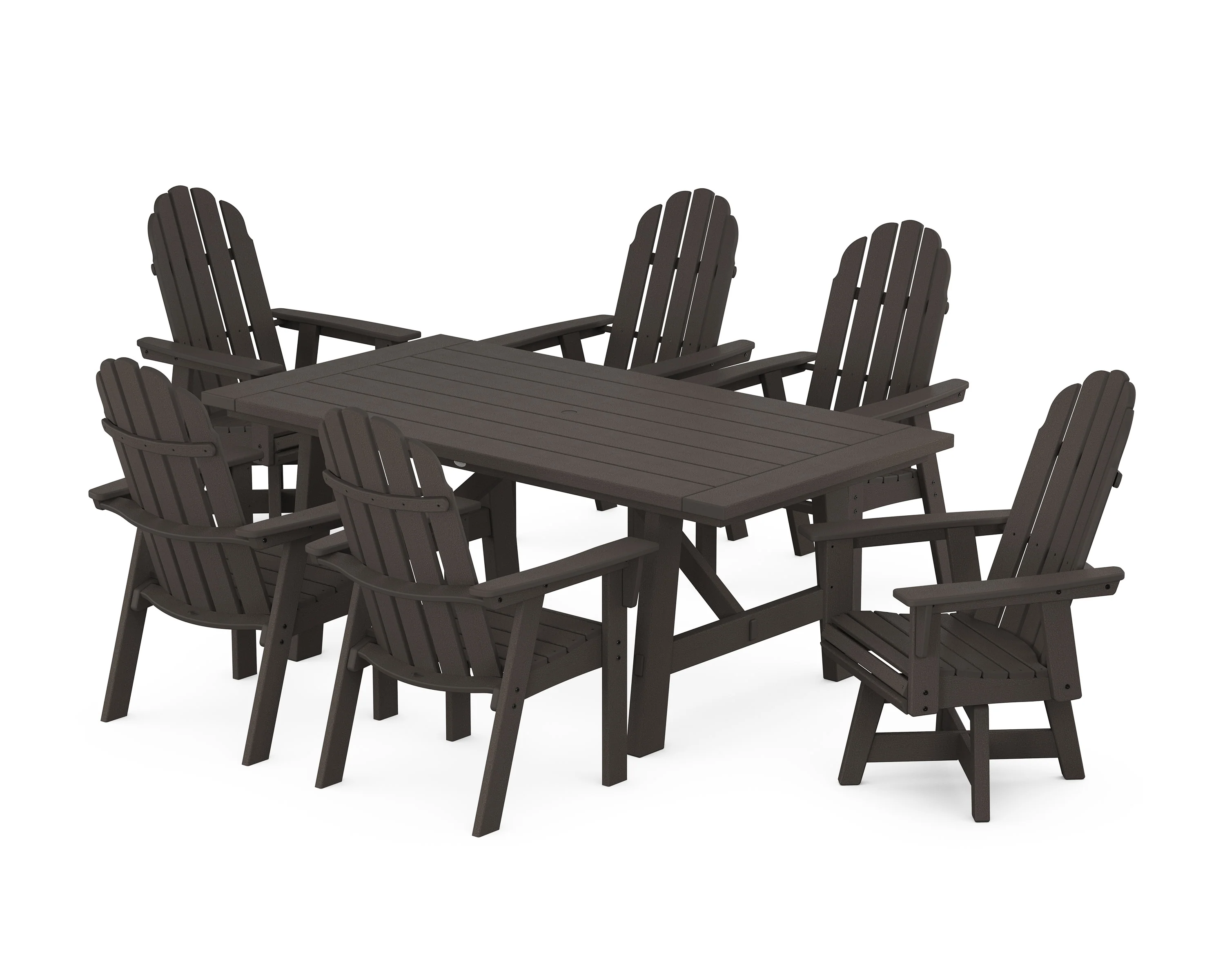 Vineyard Curveback Adirondack Swivel Chair 7-Piece Rustic Farmhouse Dining Set - Image 4