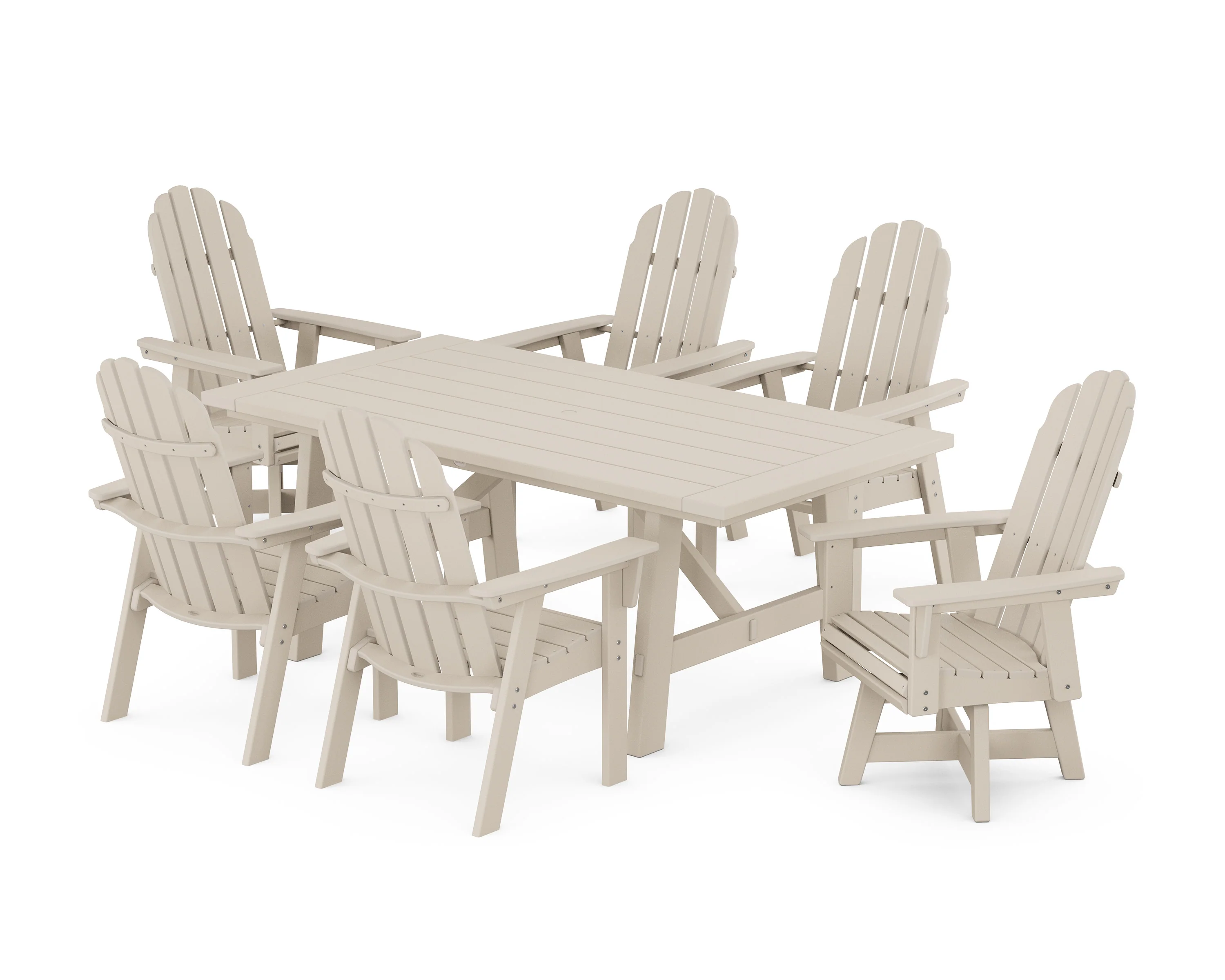 Vineyard Curveback Adirondack Swivel Chair 7-Piece Rustic Farmhouse Dining Set - Image 5