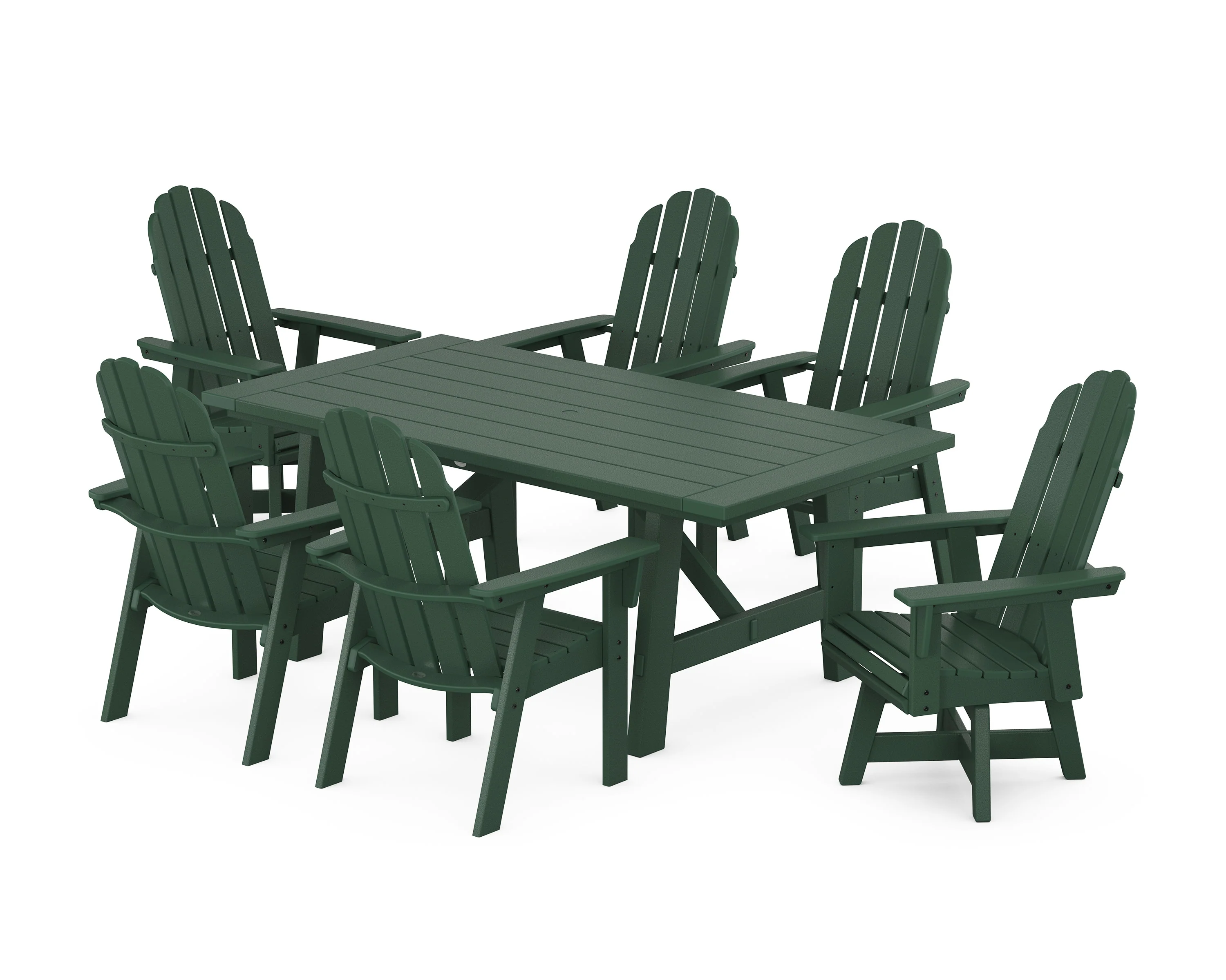 Vineyard Curveback Adirondack Swivel Chair 7-Piece Rustic Farmhouse Dining Set - Image 6