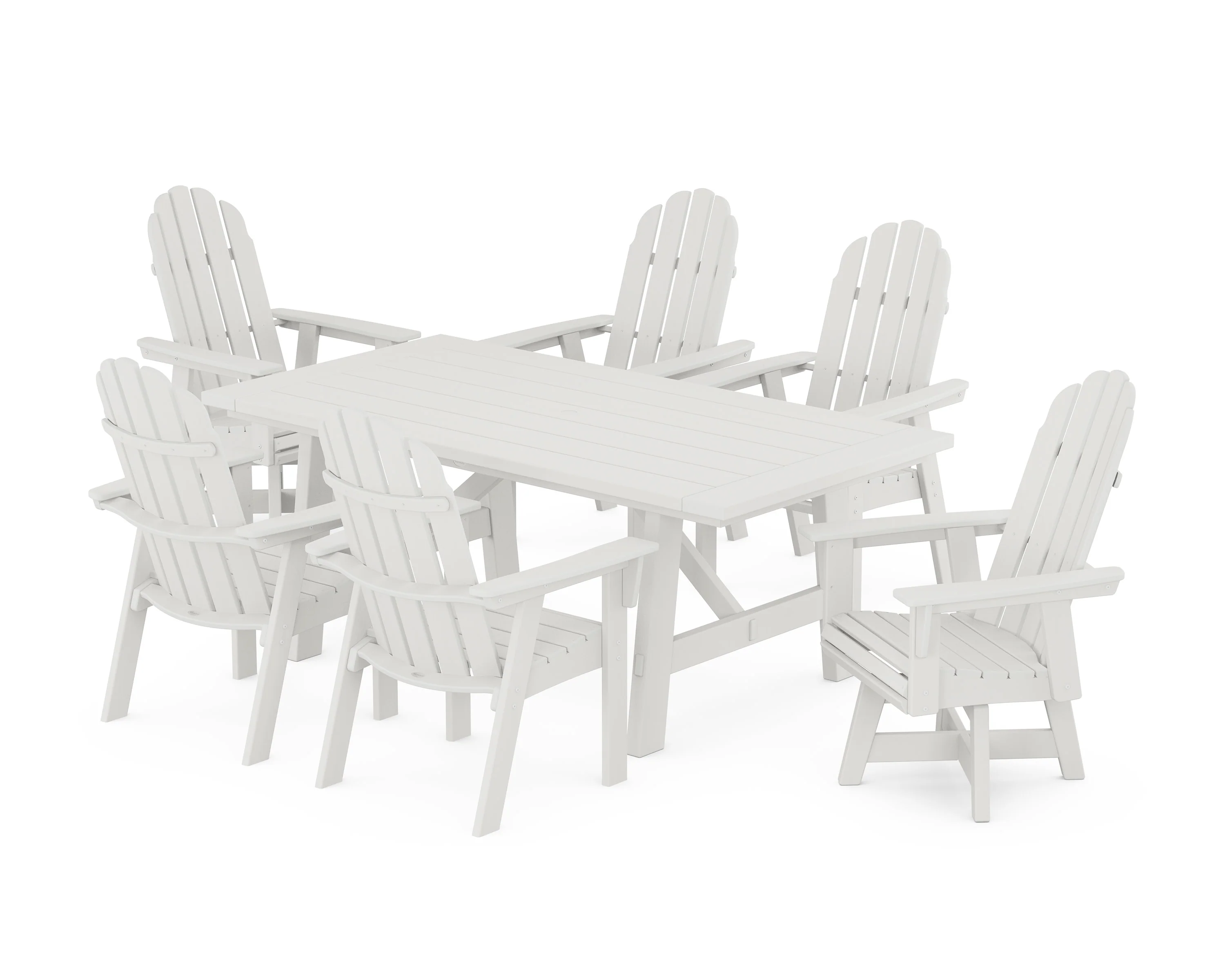 Vineyard Curveback Adirondack Swivel Chair 7-Piece Rustic Farmhouse Dining Set - Image 7