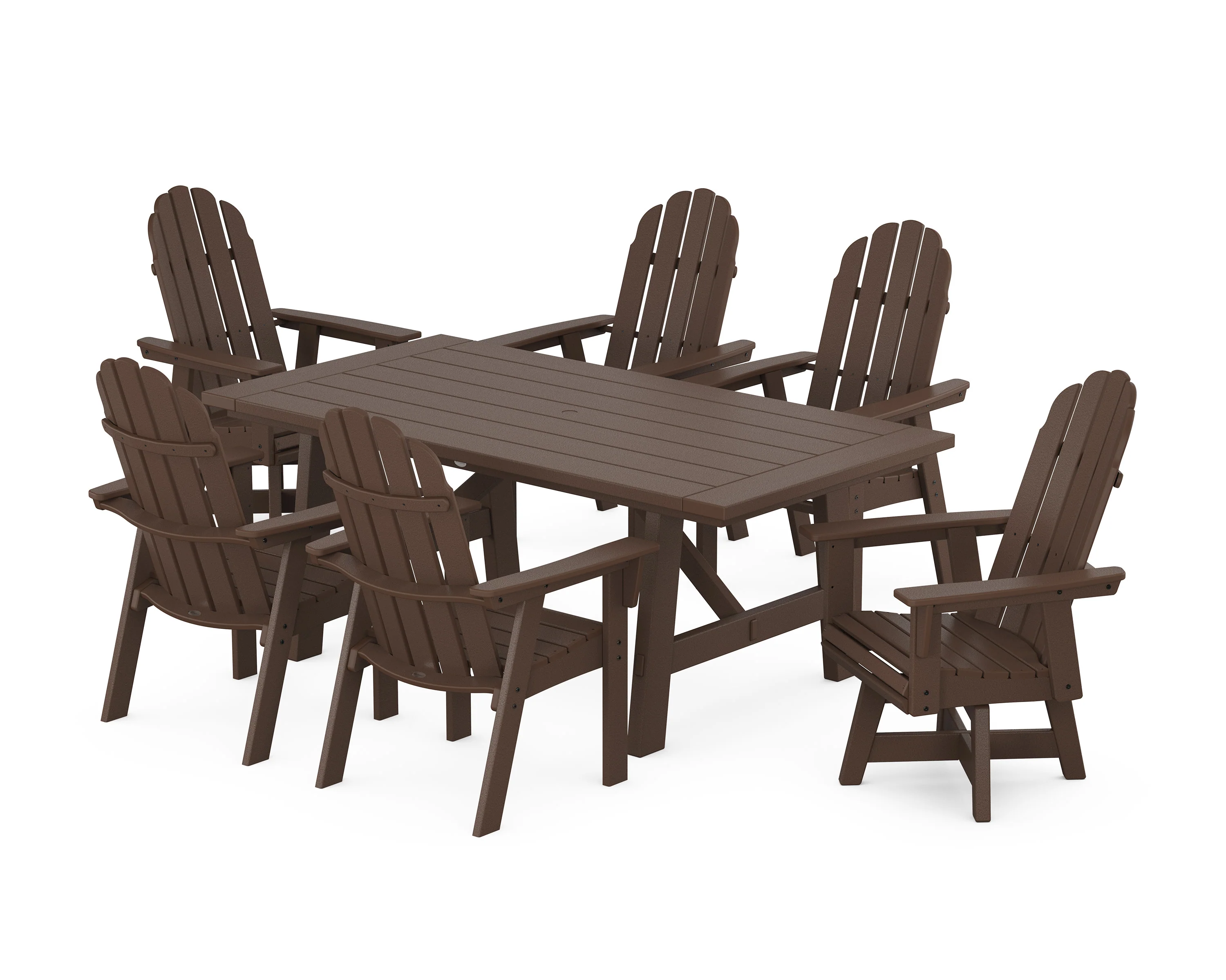 Vineyard Curveback Adirondack Swivel Chair 7-Piece Rustic Farmhouse Dining Set - Image 8