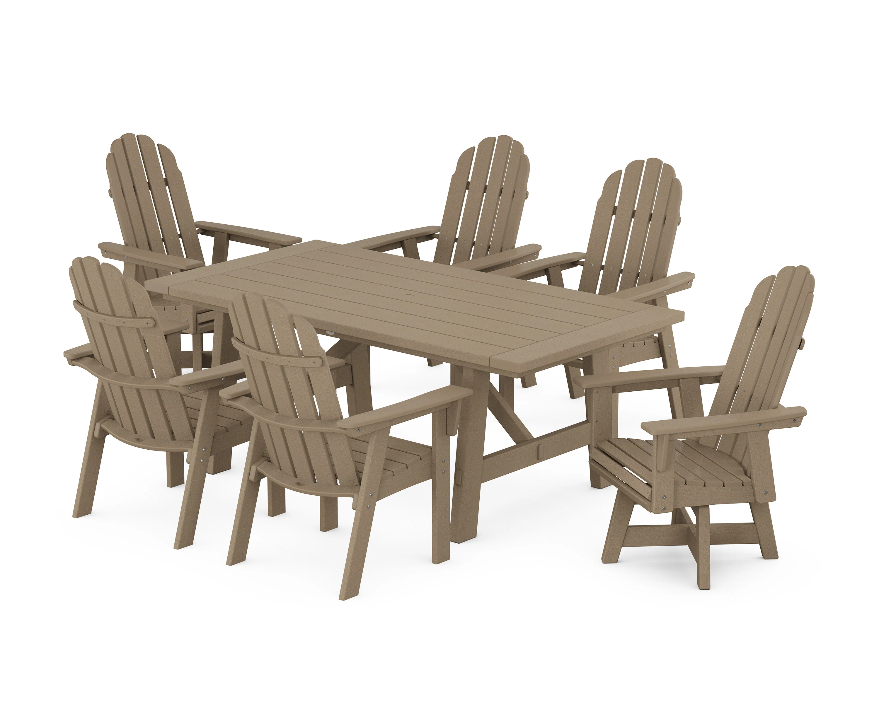 Vineyard Curveback Adirondack Swivel Chair 7-Piece Rustic Farmhouse Dining Set - Image 9