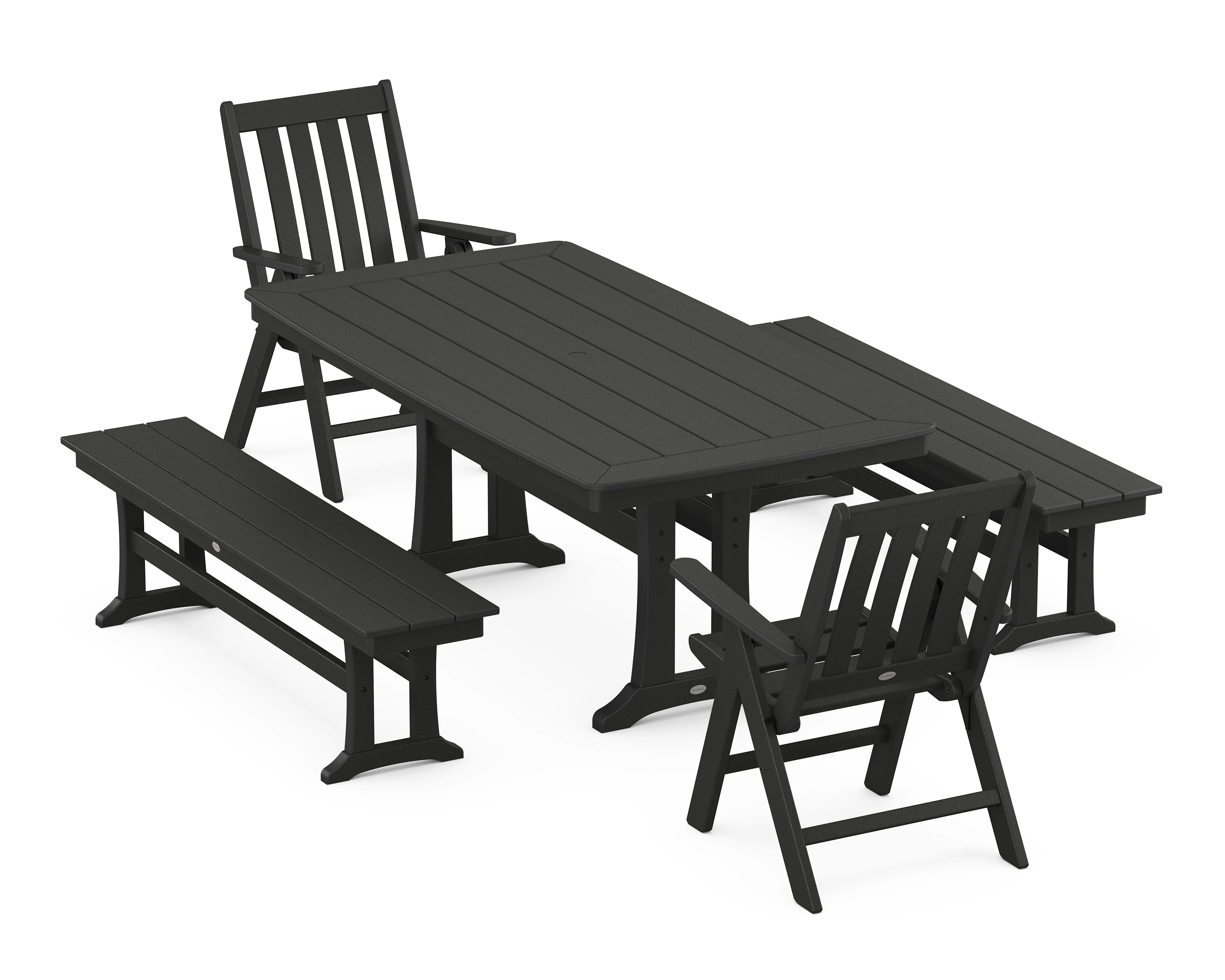 Vineyard Folding Chair 5-Piece Dining Set with Trestle Legs and Benches - Image 10