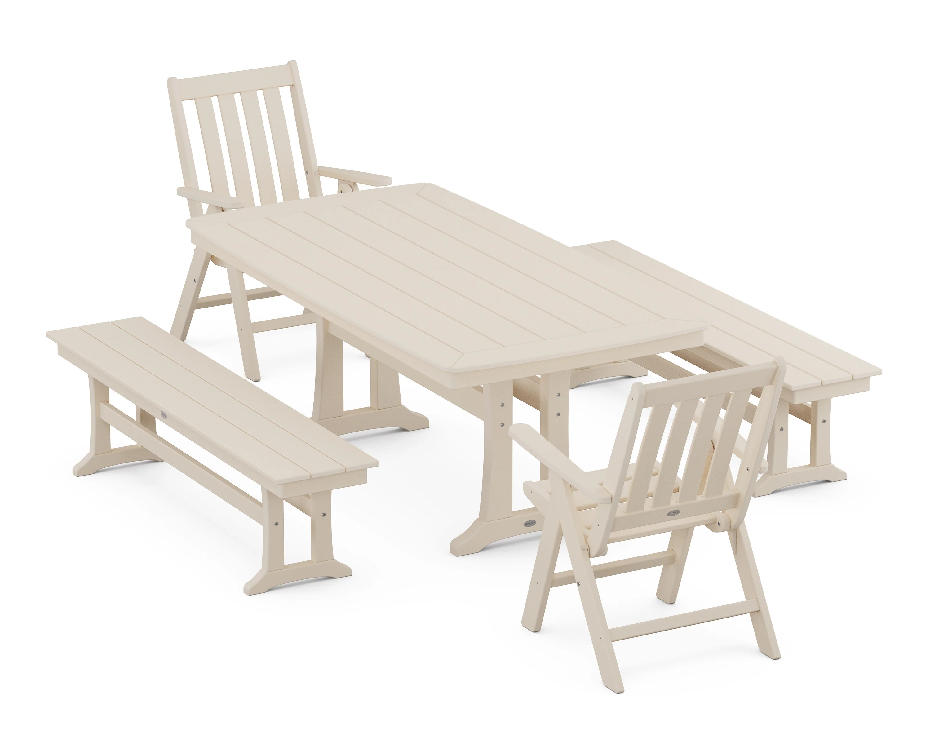 Vineyard Folding Chair 5-Piece Dining Set with Trestle Legs and Benches - Image 11