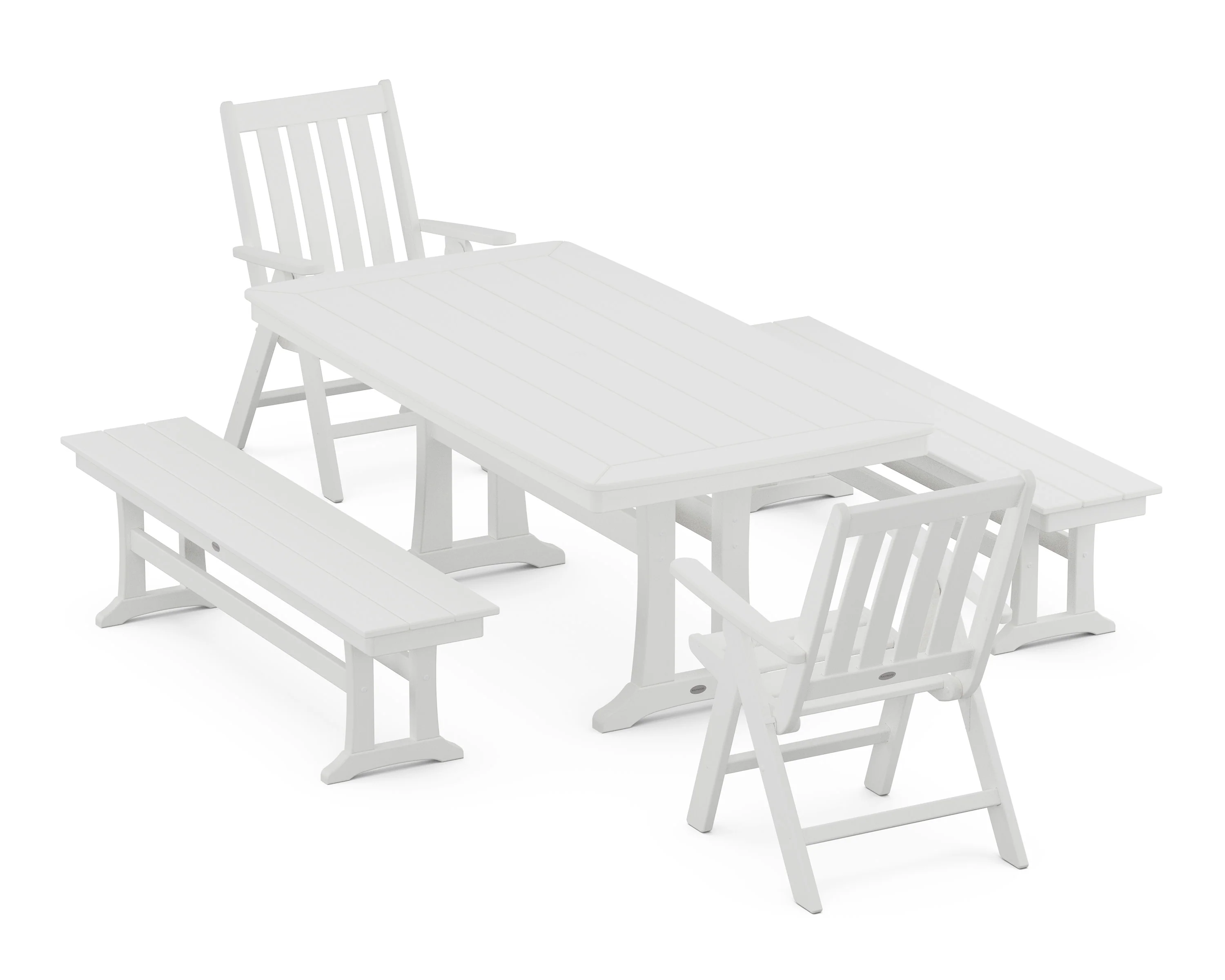 Vineyard Folding Chair 5-Piece Dining Set with Trestle Legs and Benches - Image 12