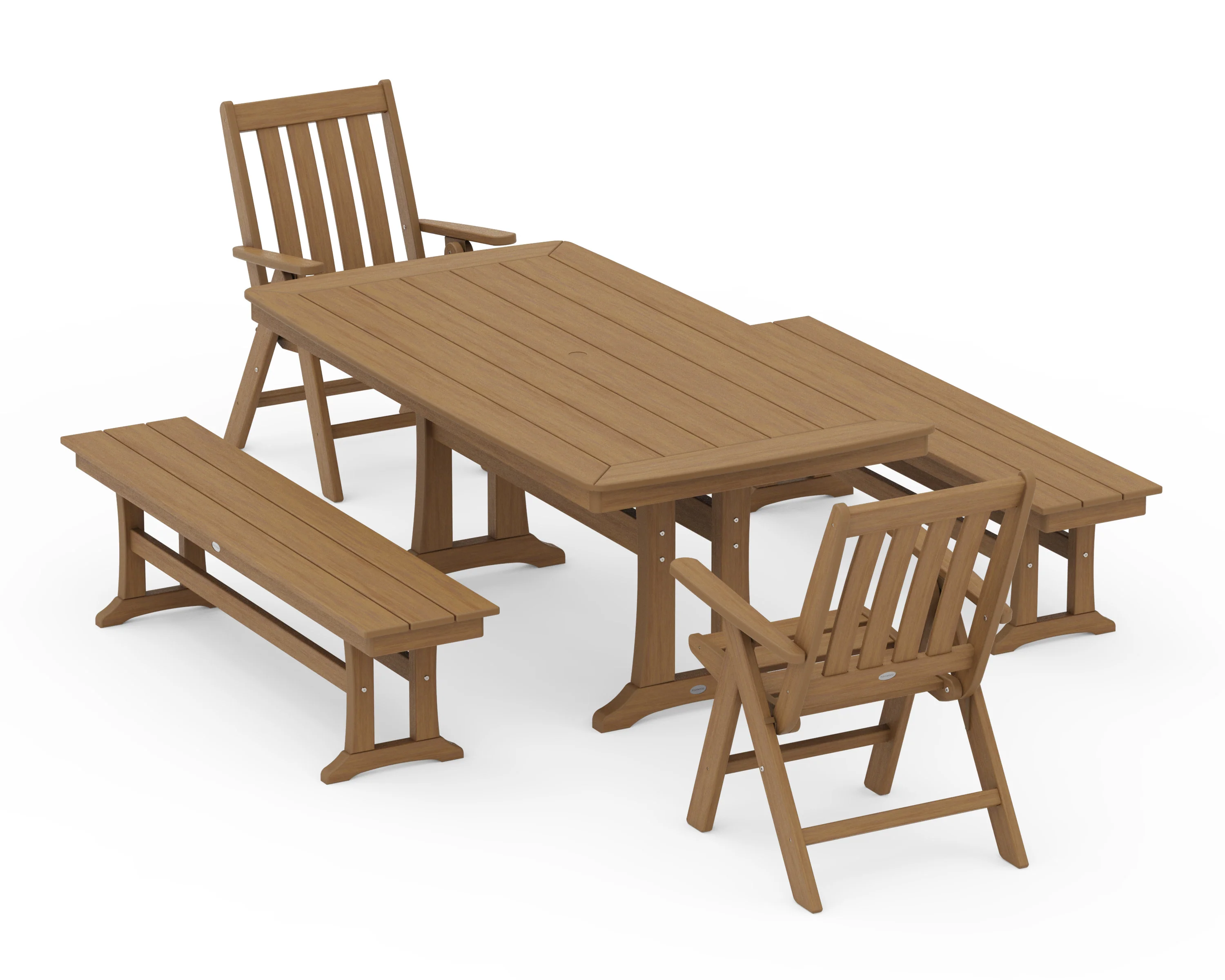 Vineyard Folding Chair 5-Piece Dining Set with Trestle Legs and Benches - Image 13