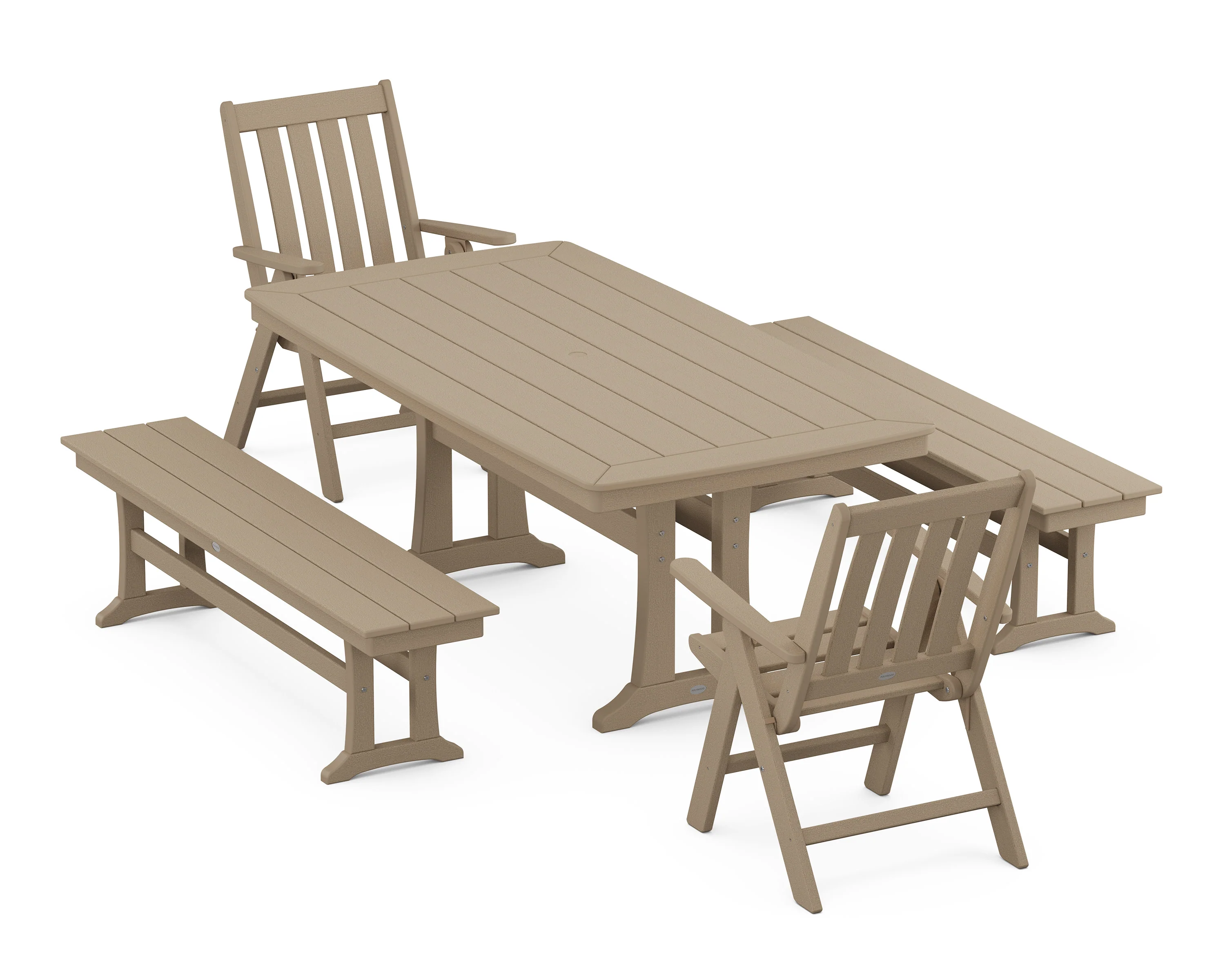 Vineyard Folding Chair 5-Piece Dining Set with Trestle Legs and Benches - Image 4