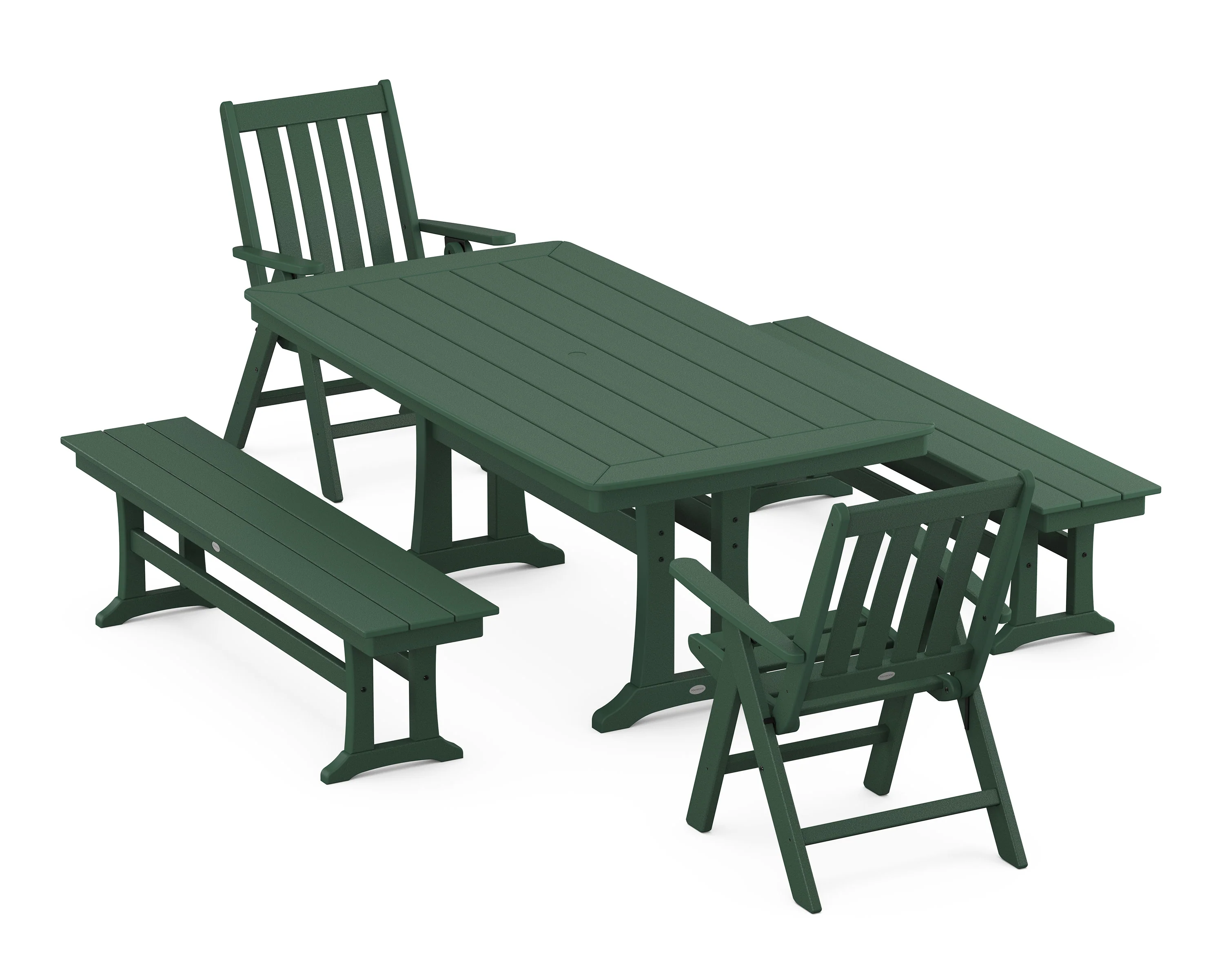 Vineyard Folding Chair 5-Piece Dining Set with Trestle Legs and Benches - Image 7