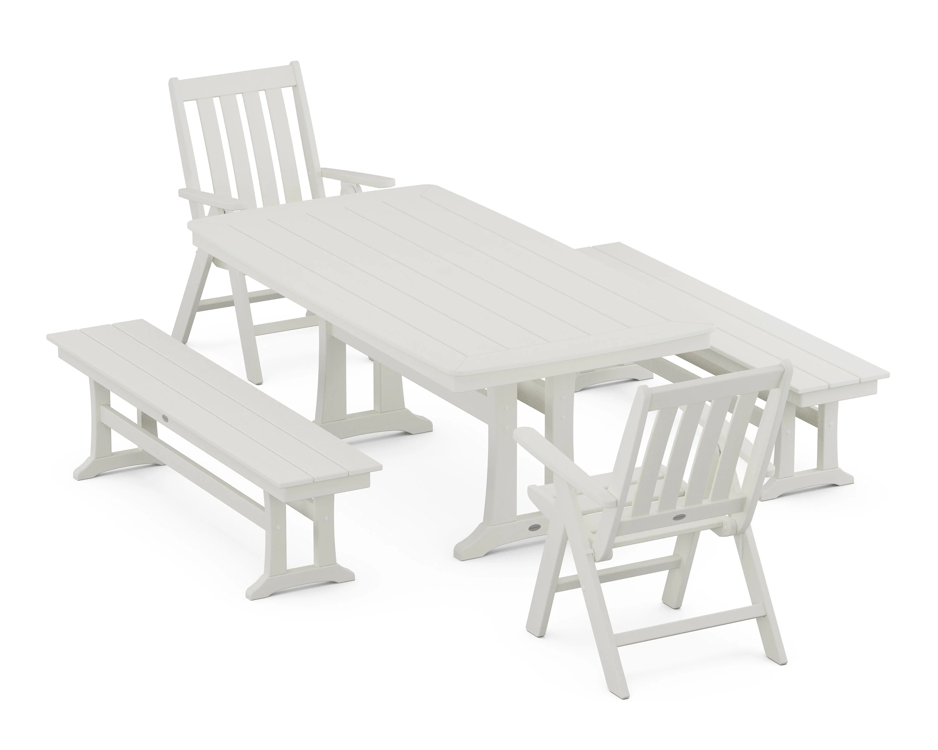 Vineyard Folding Chair 5-Piece Dining Set with Trestle Legs and Benches - Image 8
