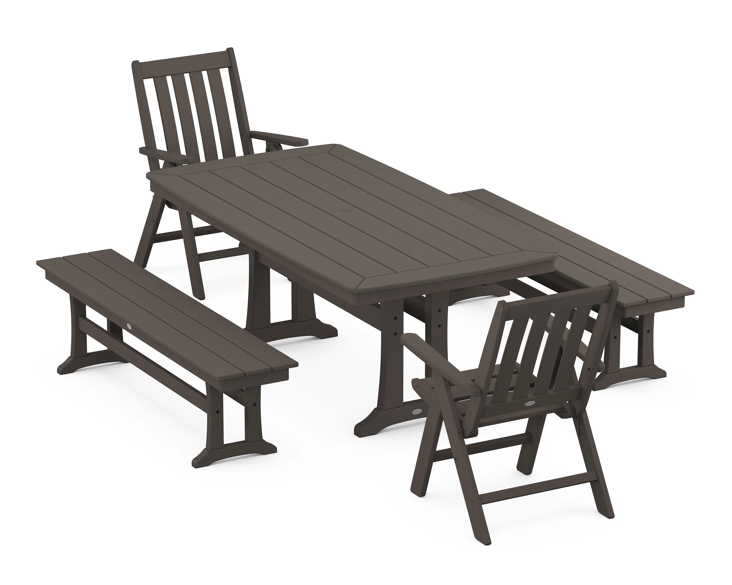 Vineyard Folding Chair 5-Piece Dining Set with Trestle Legs and Benches - Image 9