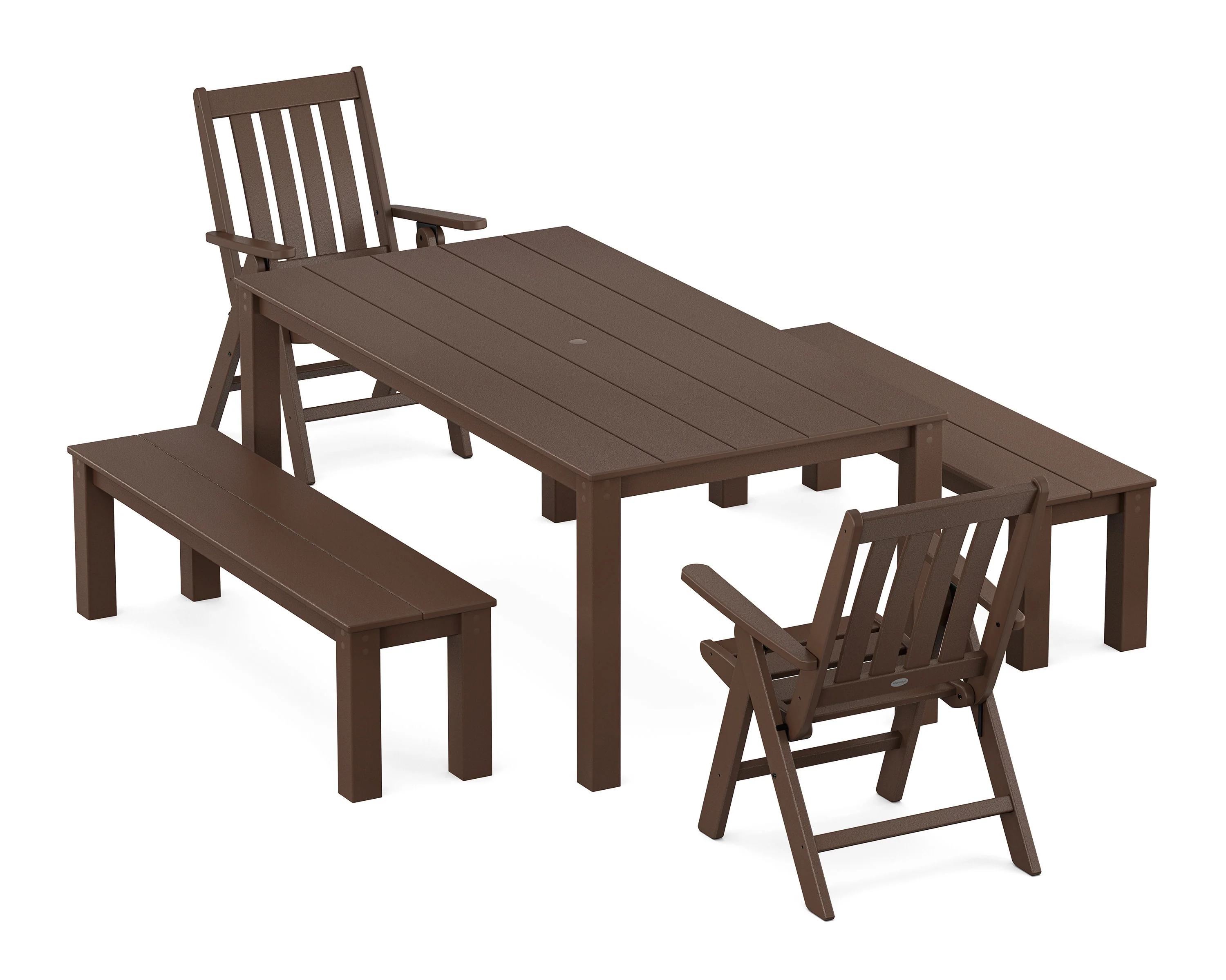 Vineyard Folding Chair 5-Piece Parsons Dining Set with Benches - Image 5