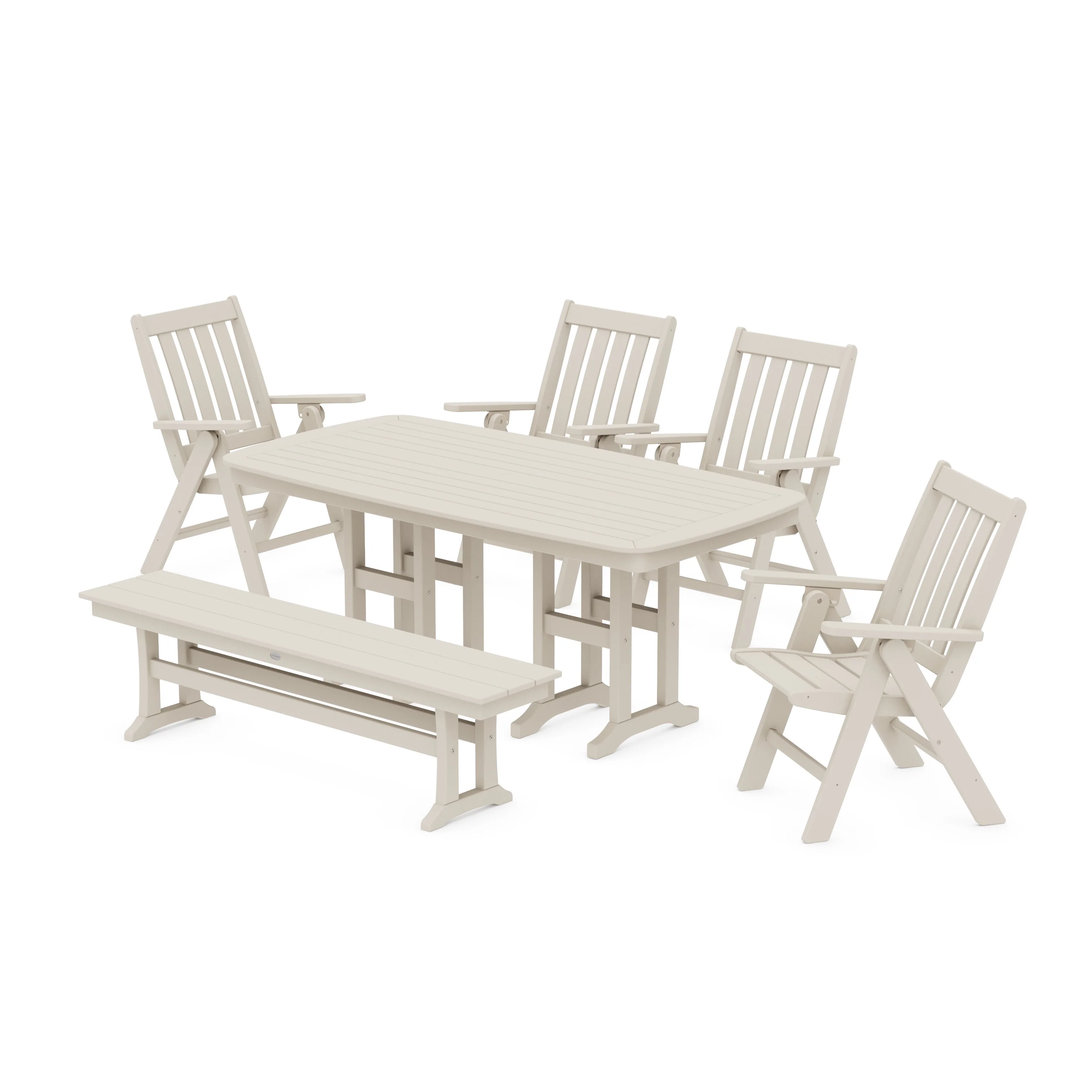 Vineyard Folding Chair 6-Piece Dining Set with Bench - Image 3
