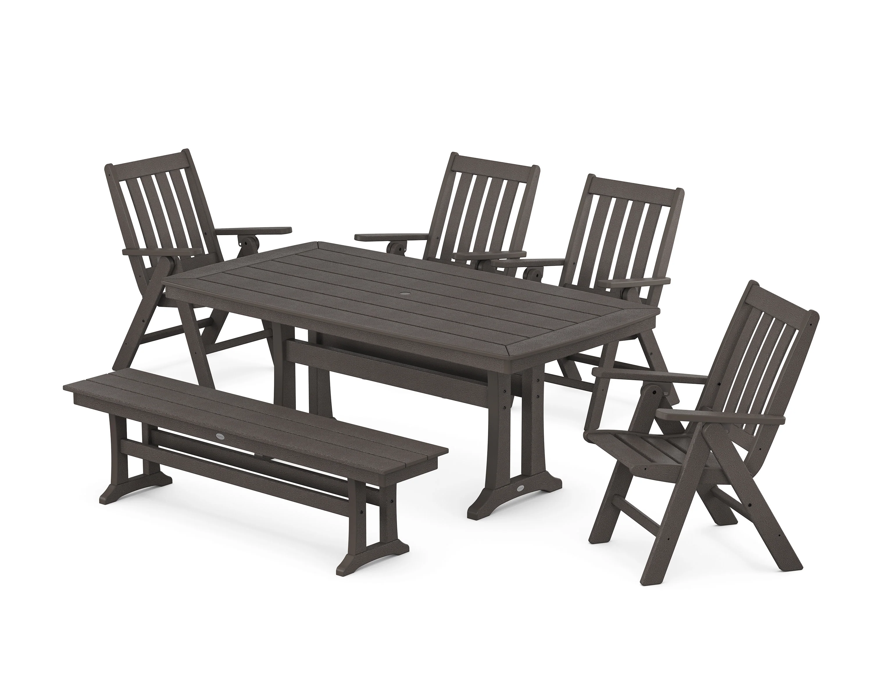 Vineyard Folding Chair 6-Piece Dining Set with Trestle Legs and Bench - Image 10