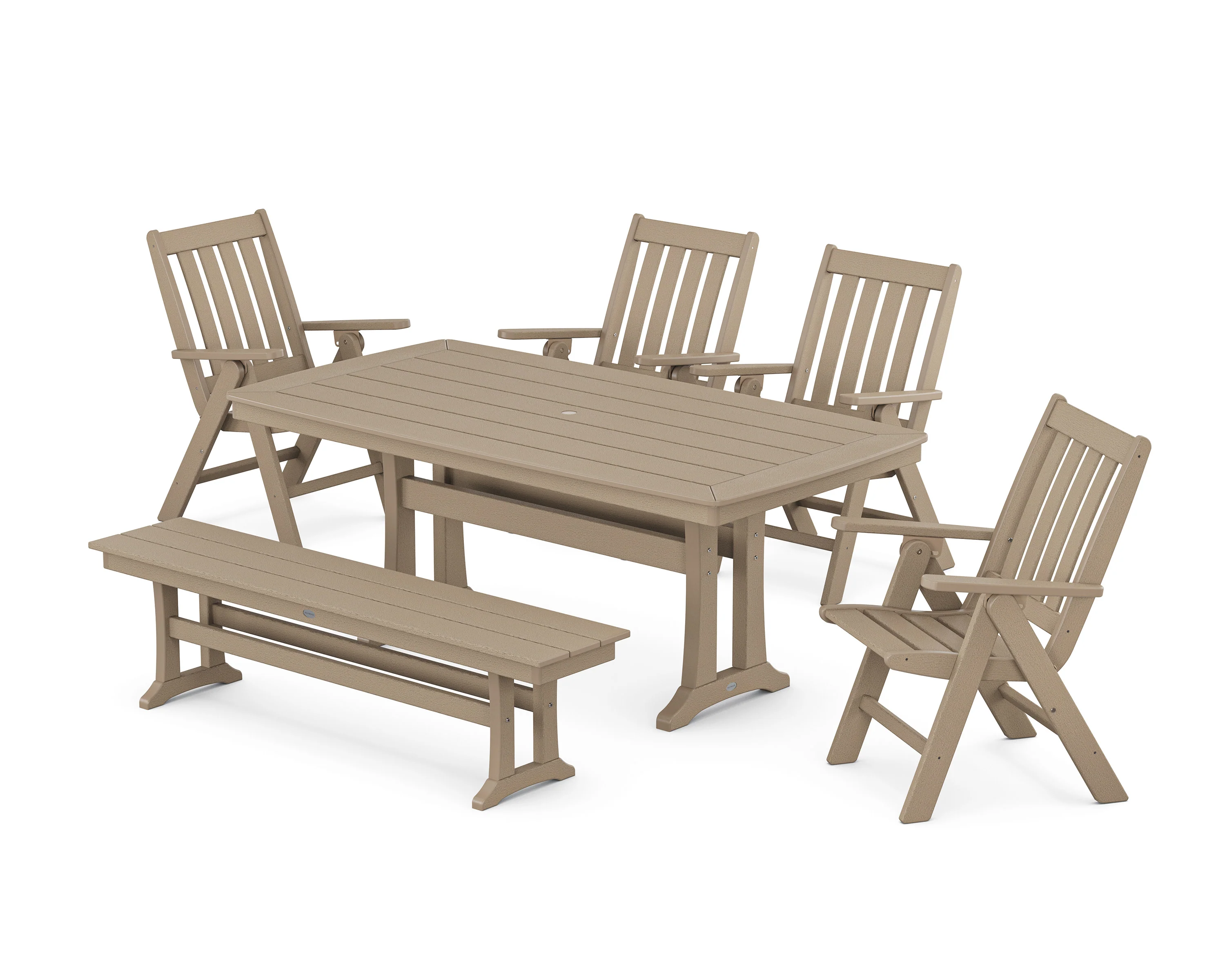 Vineyard Folding Chair 6-Piece Dining Set with Trestle Legs and Bench - Image 11