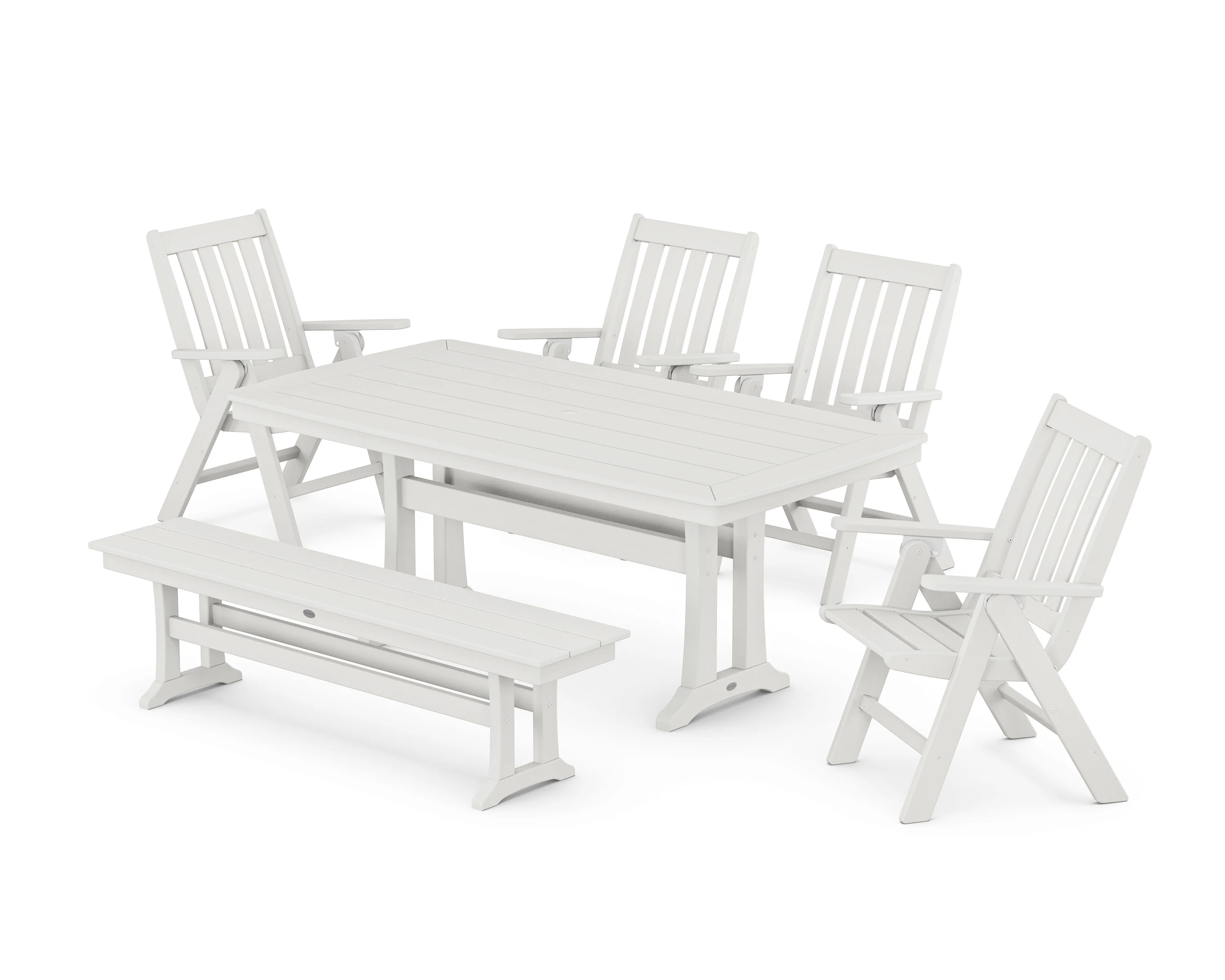 Vineyard Folding Chair 6-Piece Dining Set with Trestle Legs and Bench - Image 12