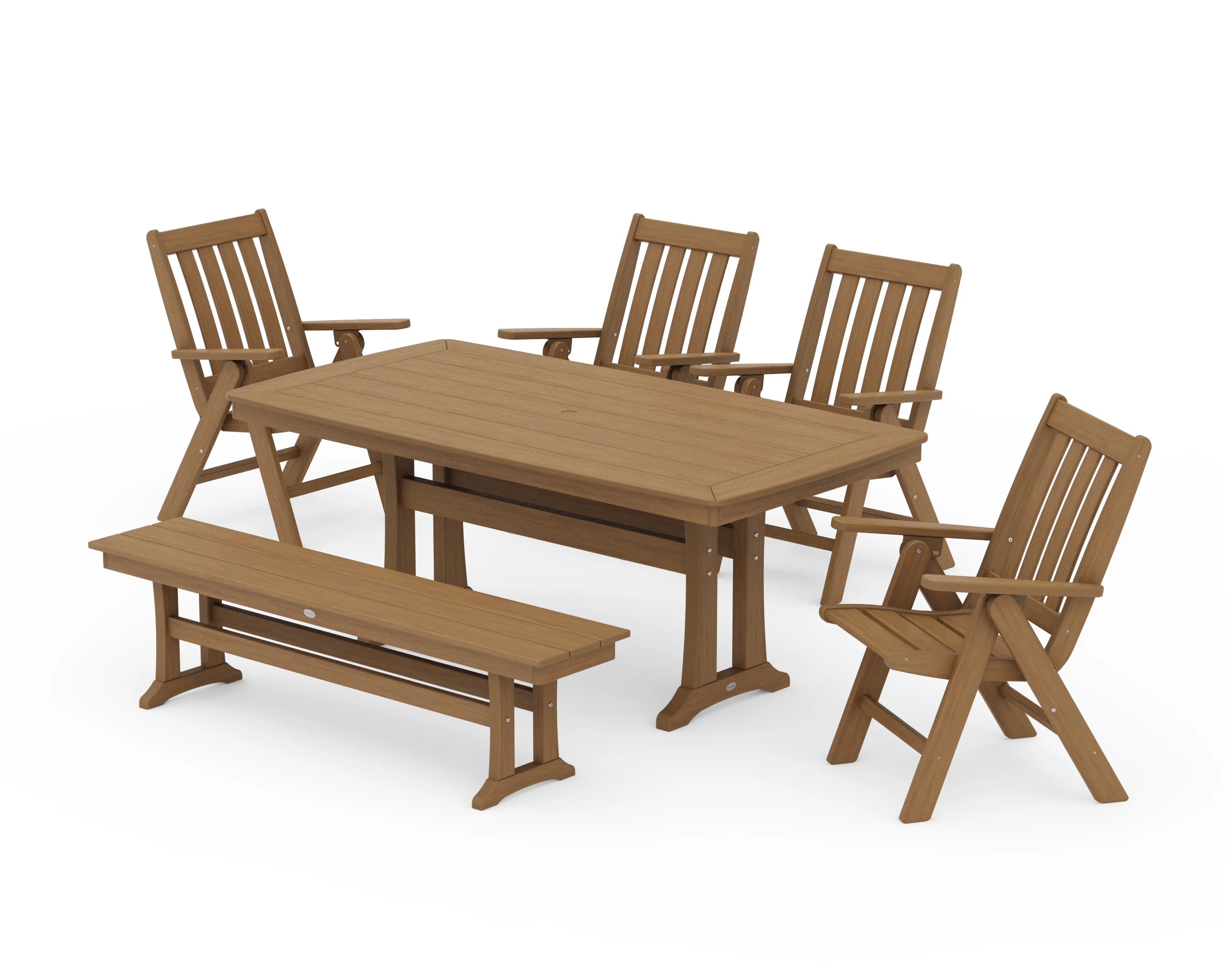 Vineyard Folding Chair 6-Piece Dining Set with Trestle Legs and Bench - Image 13