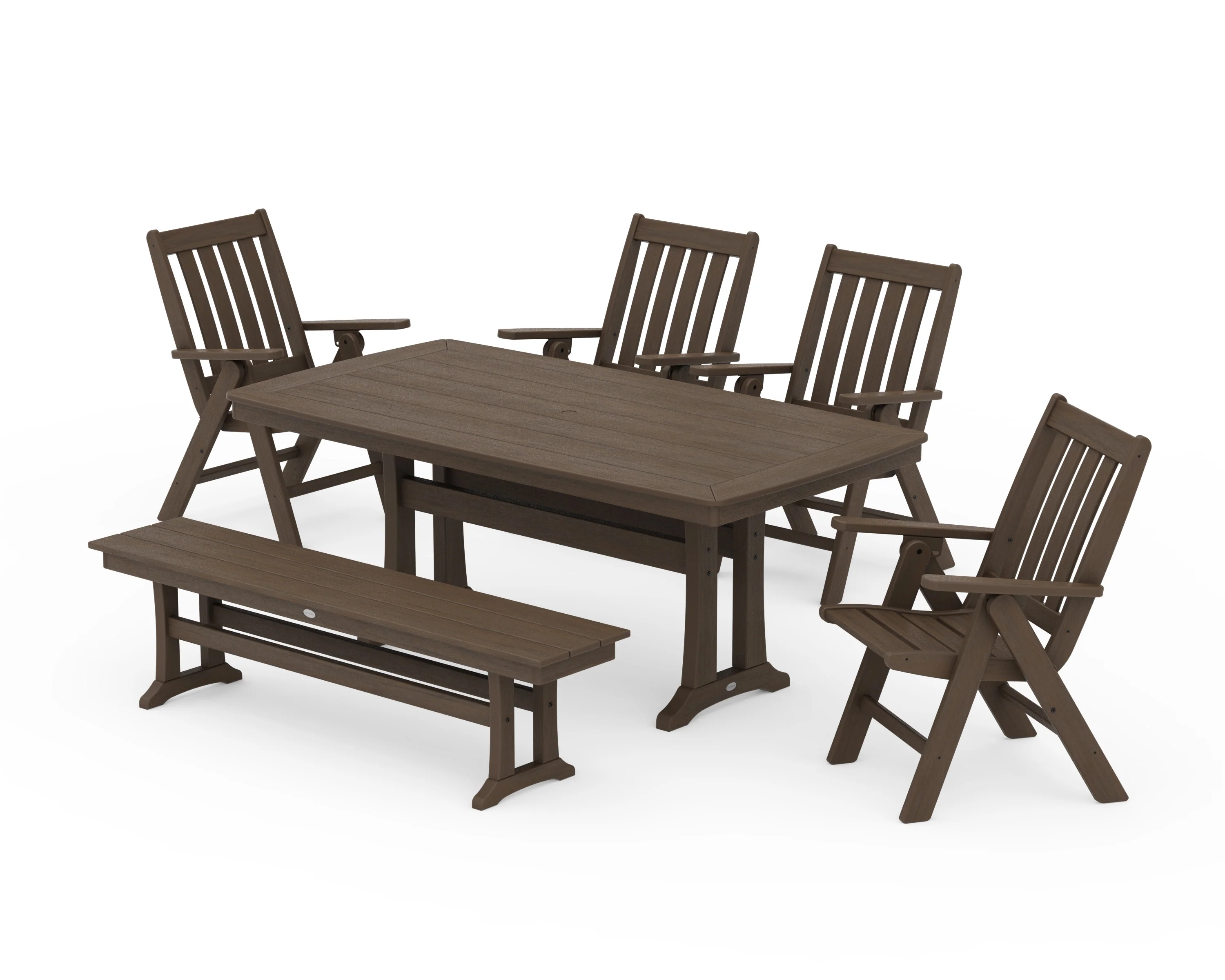 Vineyard Folding Chair 6-Piece Dining Set with Trestle Legs and Bench - Image 15