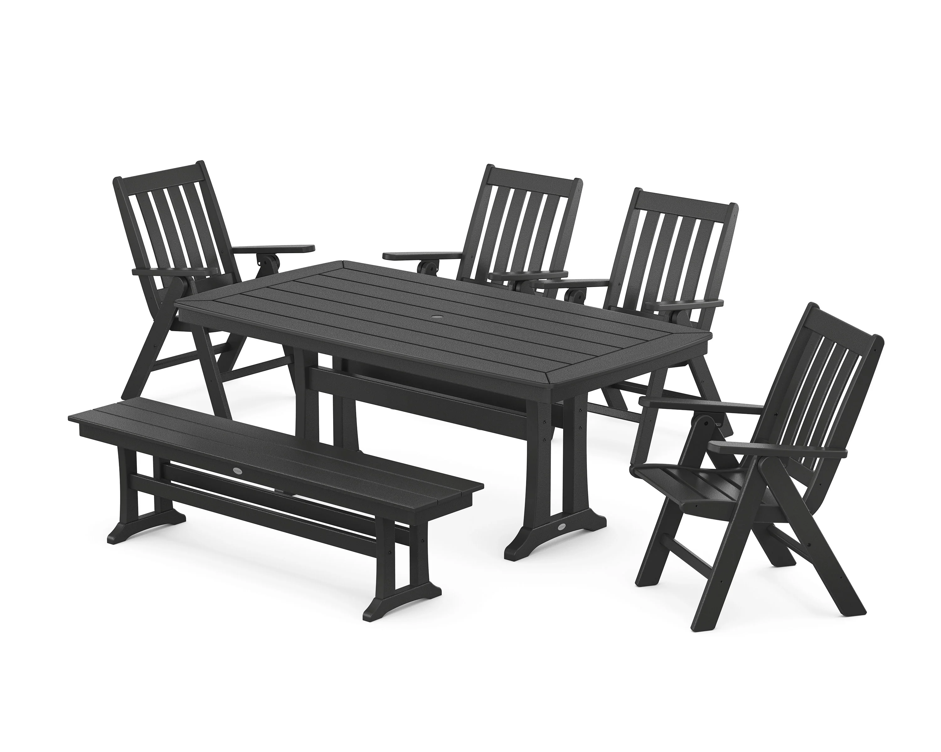 Vineyard Folding Chair 6-Piece Dining Set with Trestle Legs and Bench - Image 4