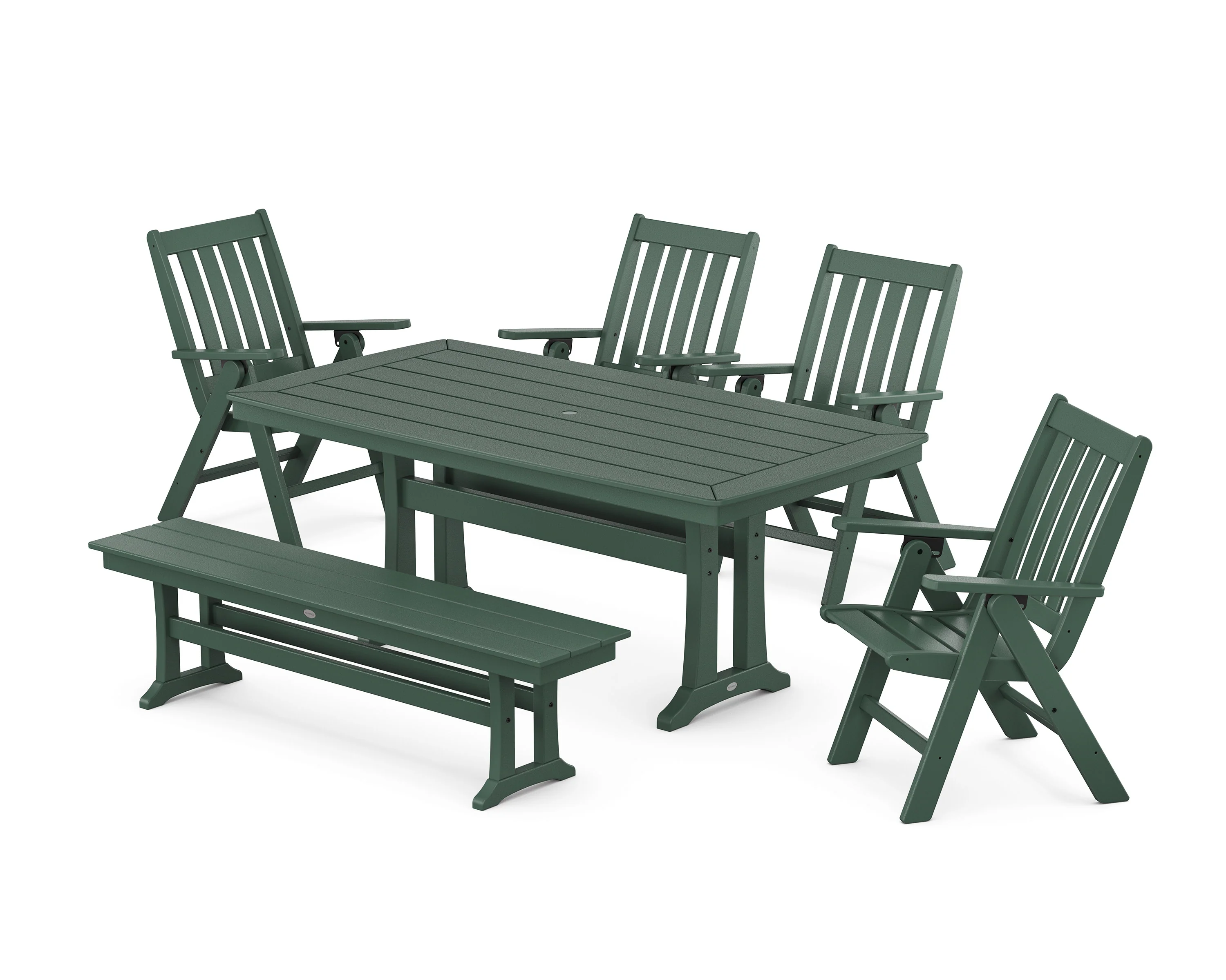 Vineyard Folding Chair 6-Piece Dining Set with Trestle Legs and Bench - Image 5