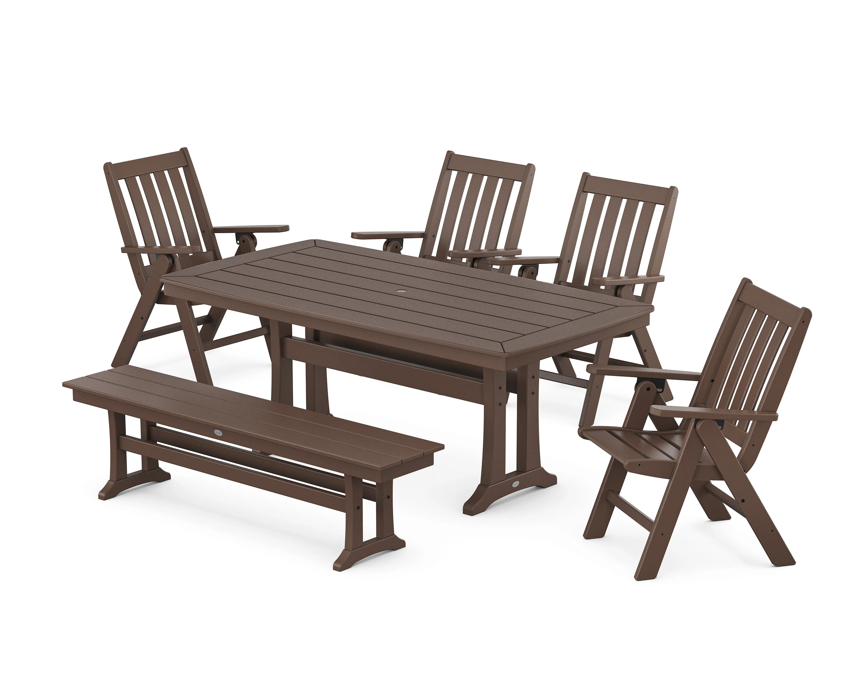 Vineyard Folding Chair 6-Piece Dining Set with Trestle Legs and Bench - Image 6