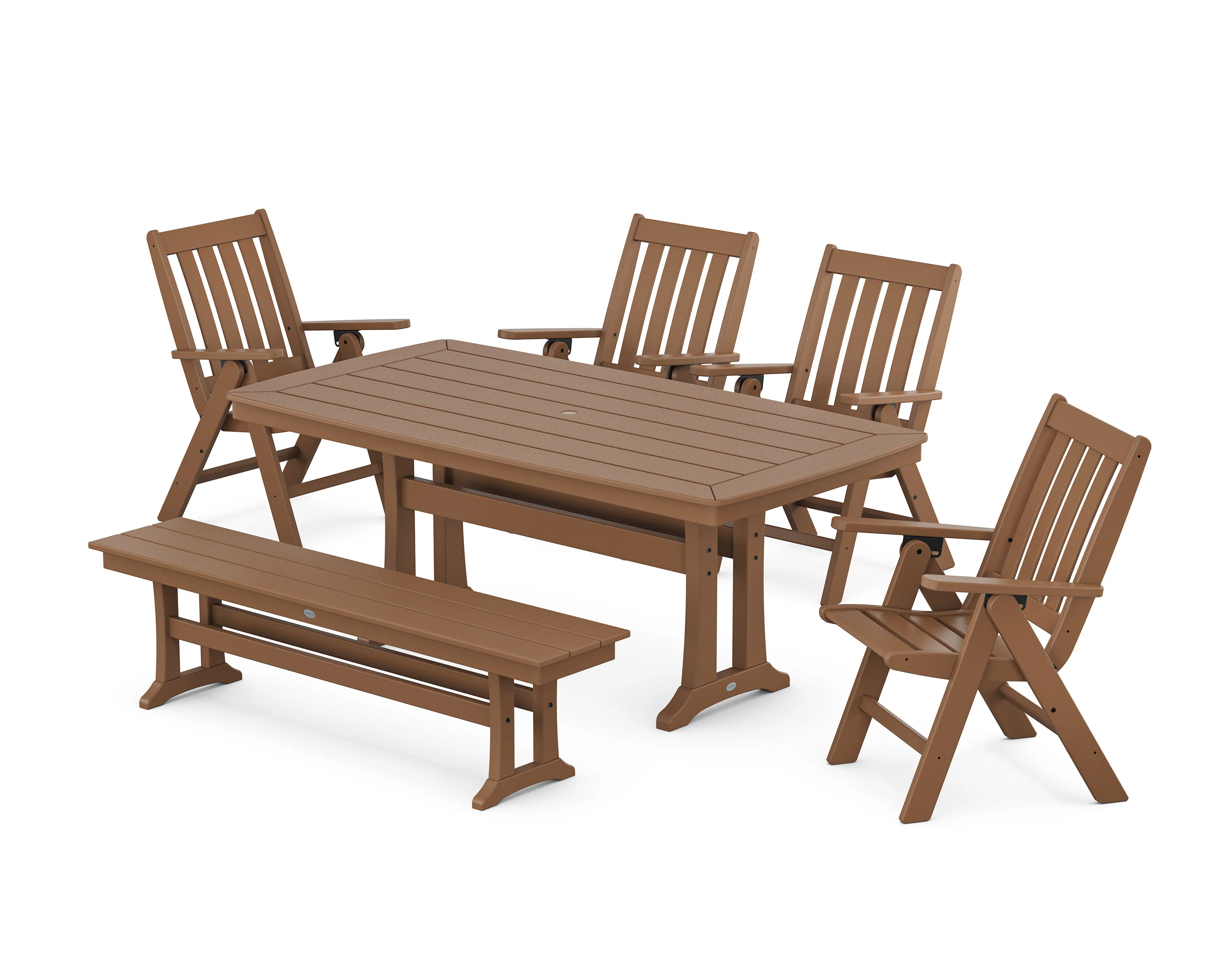 Vineyard Folding Chair 6-Piece Dining Set with Trestle Legs and Bench - Image 8