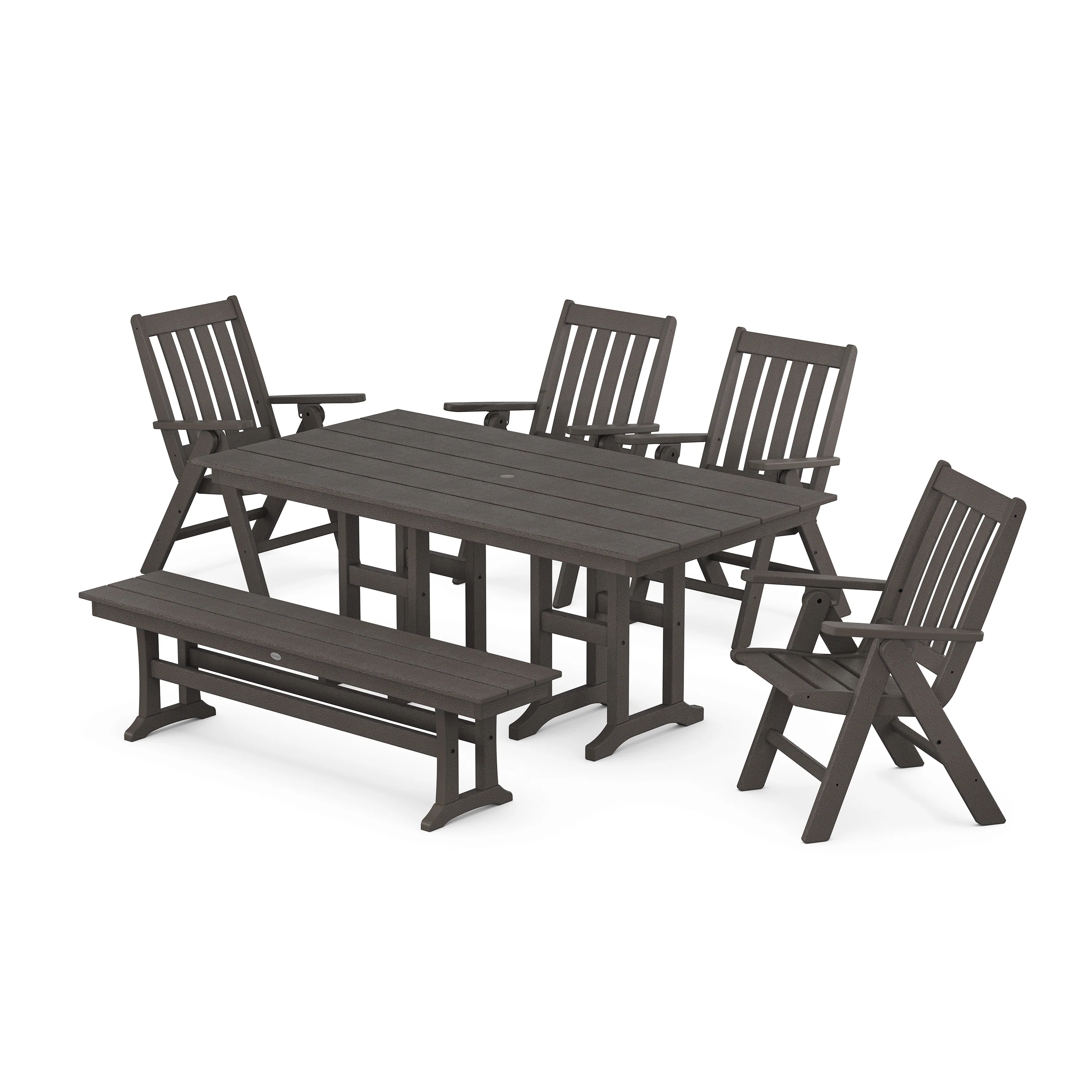 Vineyard Folding Chair 6-Piece Farmhouse Dining Set with Bench - Image 10
