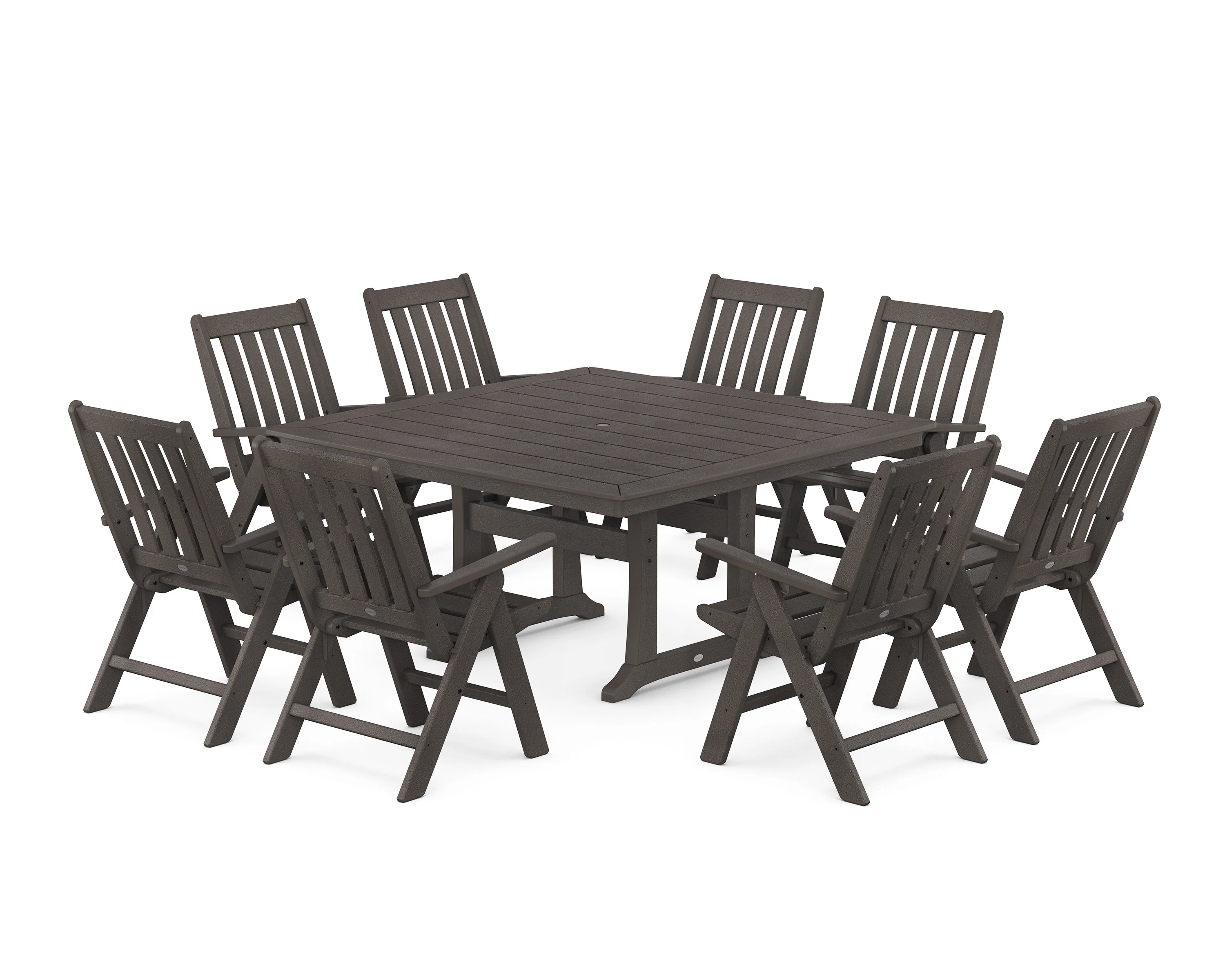 Vineyard Folding Chair 9-Piece Square Dining Set with Trestle Legs - Image 10