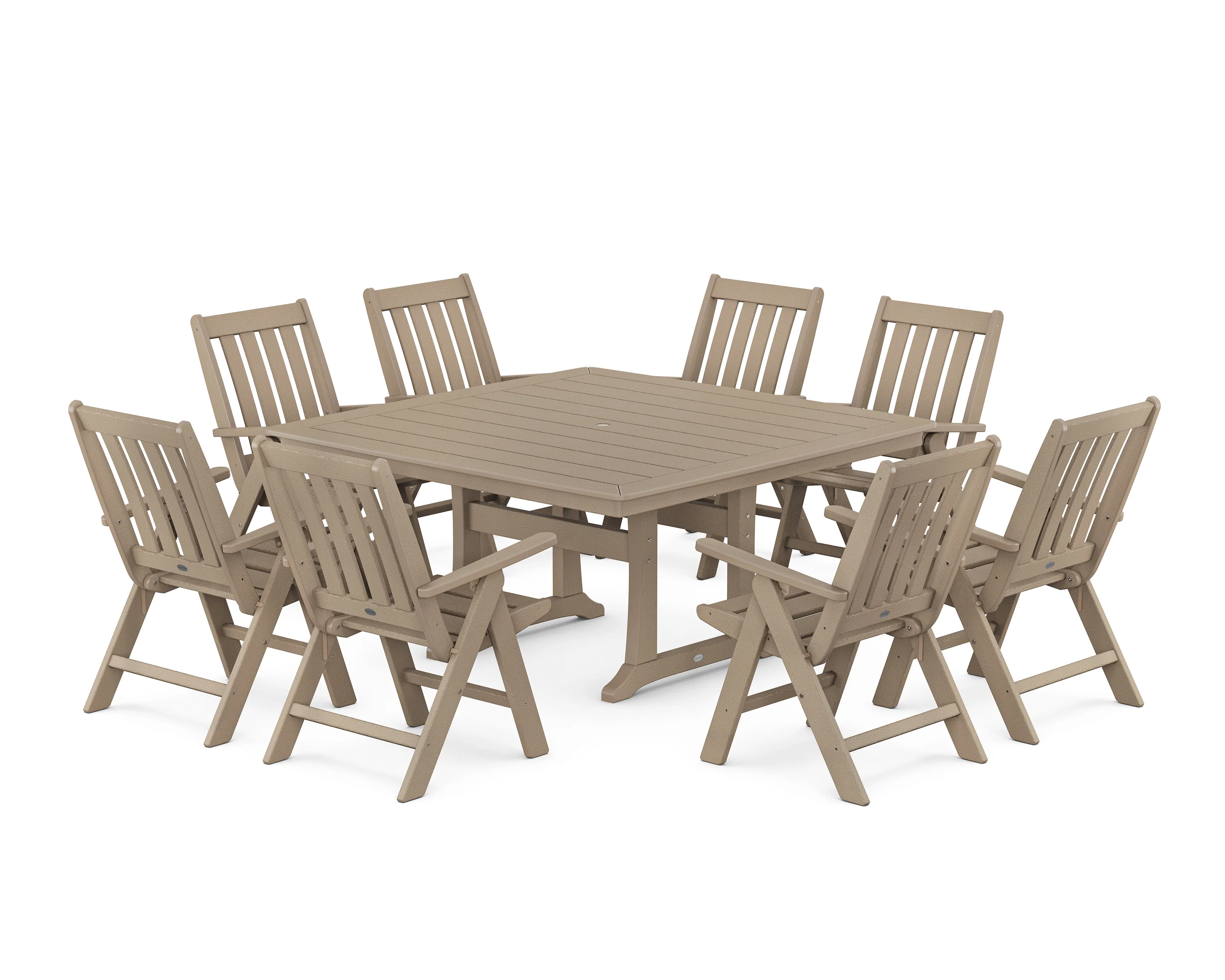 Vineyard Folding Chair 9-Piece Square Dining Set with Trestle Legs - Image 11