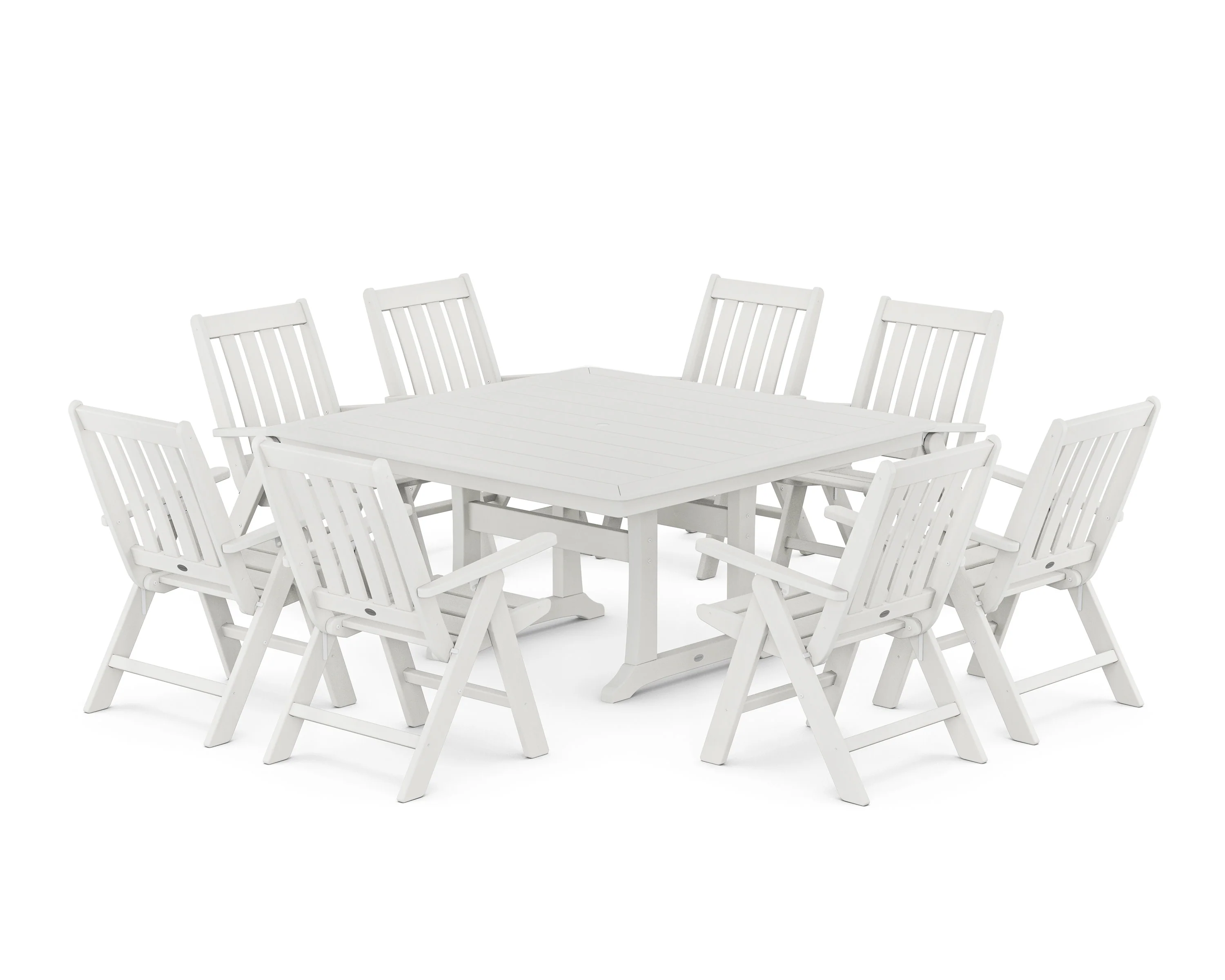 Vineyard Folding Chair 9-Piece Square Dining Set with Trestle Legs - Image 12