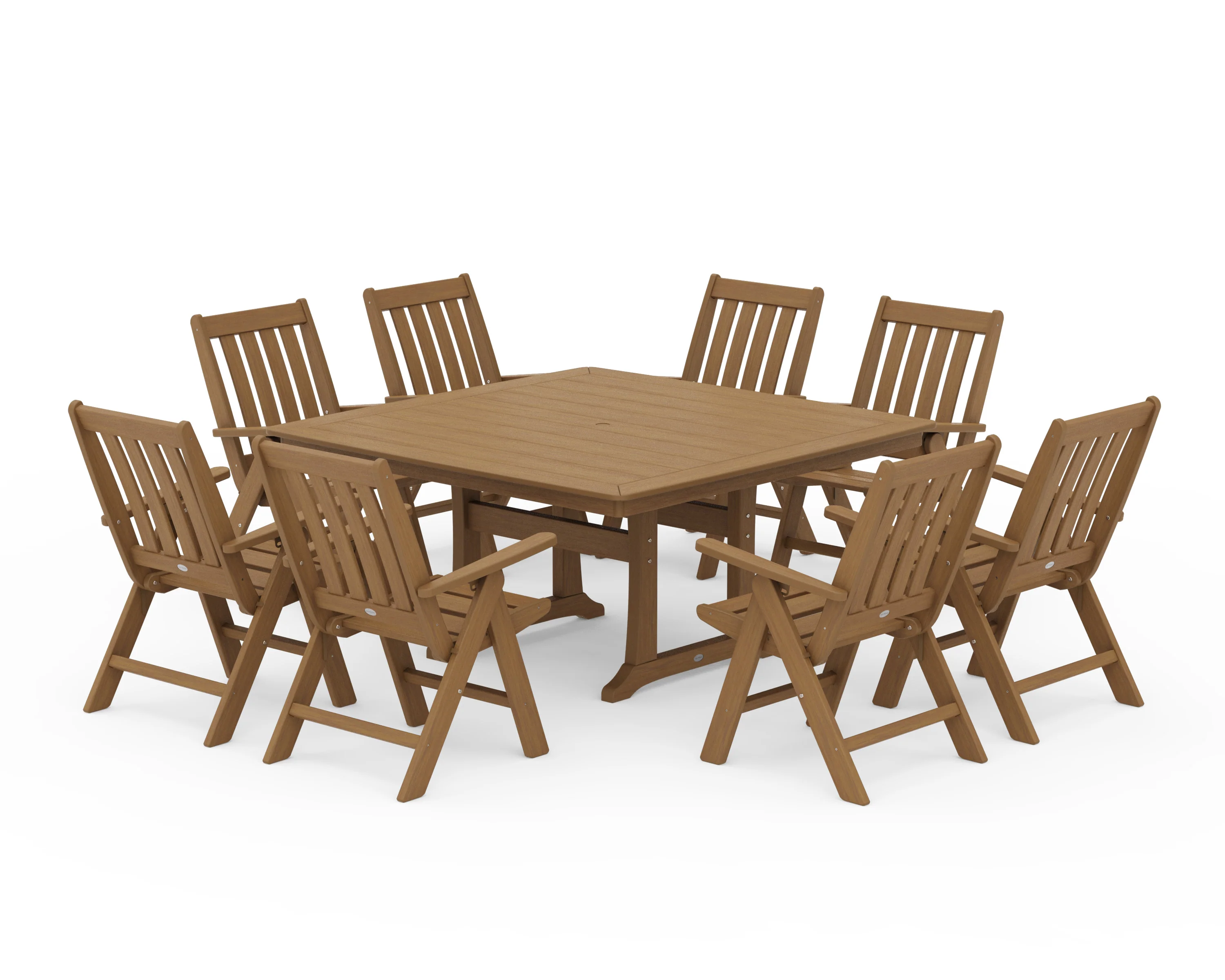 Vineyard Folding Chair 9-Piece Square Dining Set with Trestle Legs - Image 13