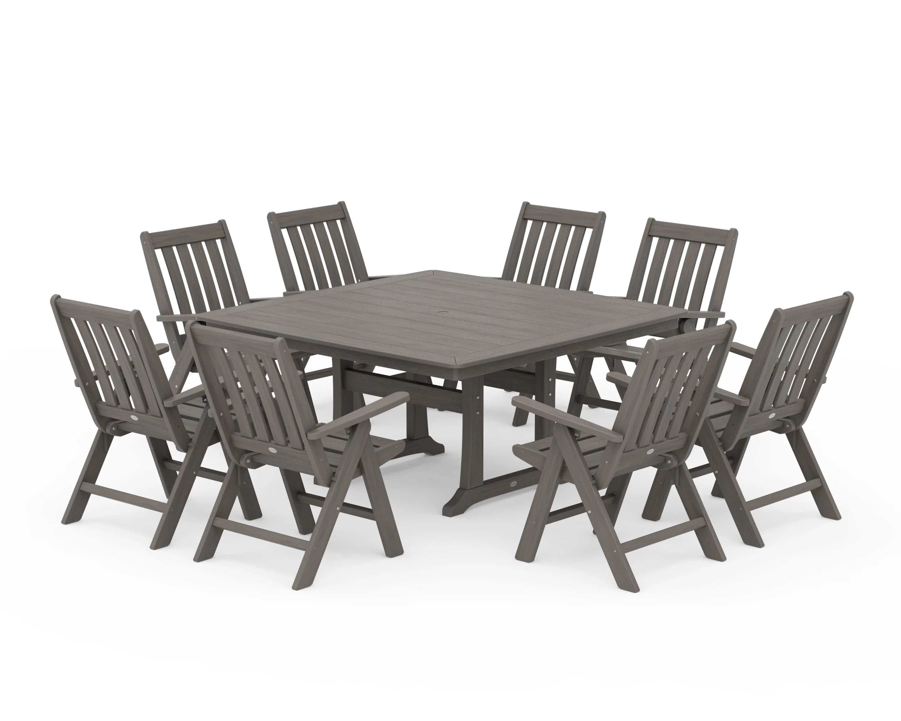 Vineyard Folding Chair 9-Piece Square Dining Set with Trestle Legs - Image 14