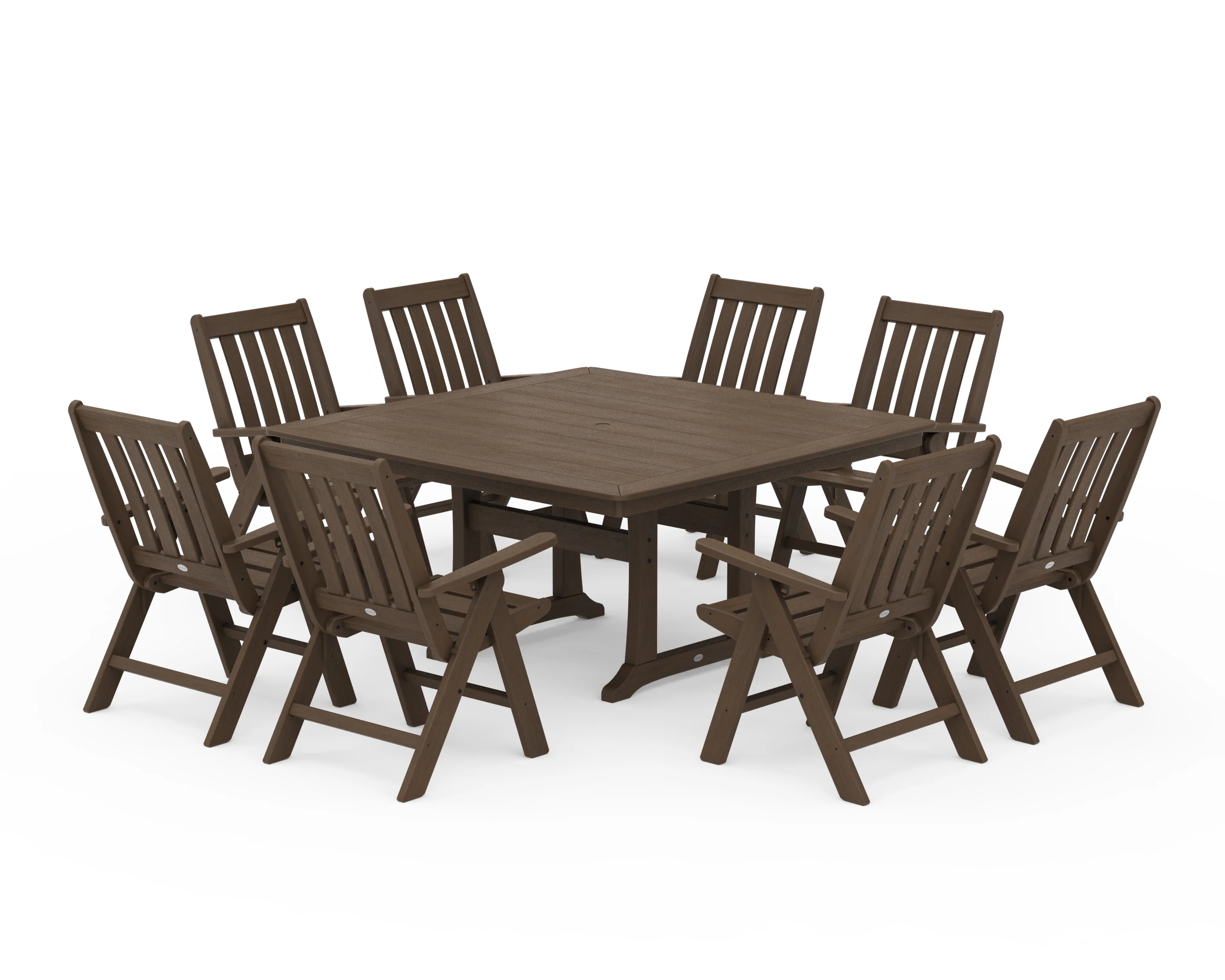 Vineyard Folding Chair 9-Piece Square Dining Set with Trestle Legs - Image 15