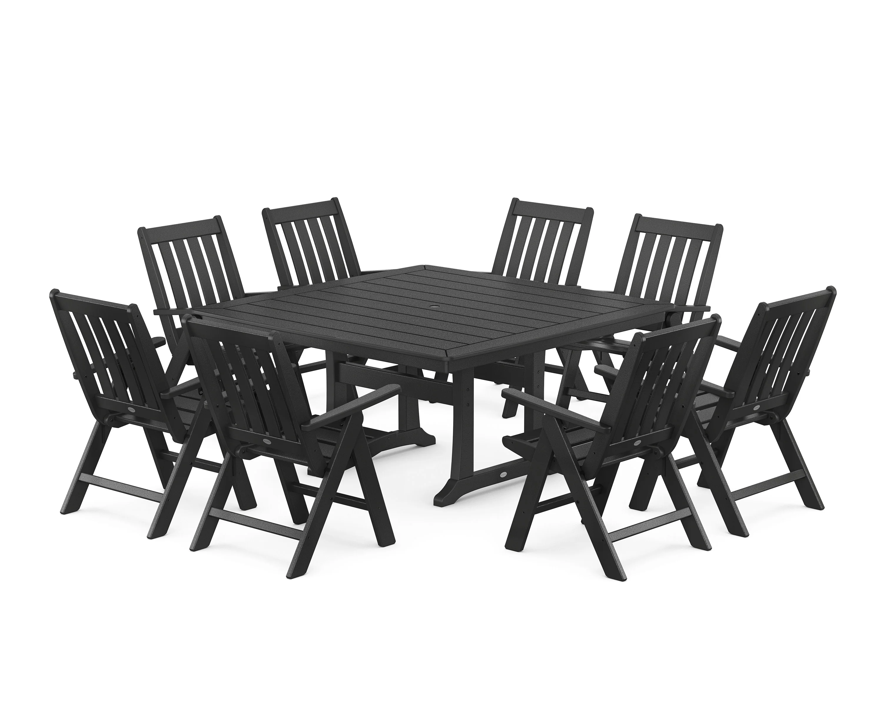 Vineyard Folding Chair 9-Piece Square Dining Set with Trestle Legs - Image 4