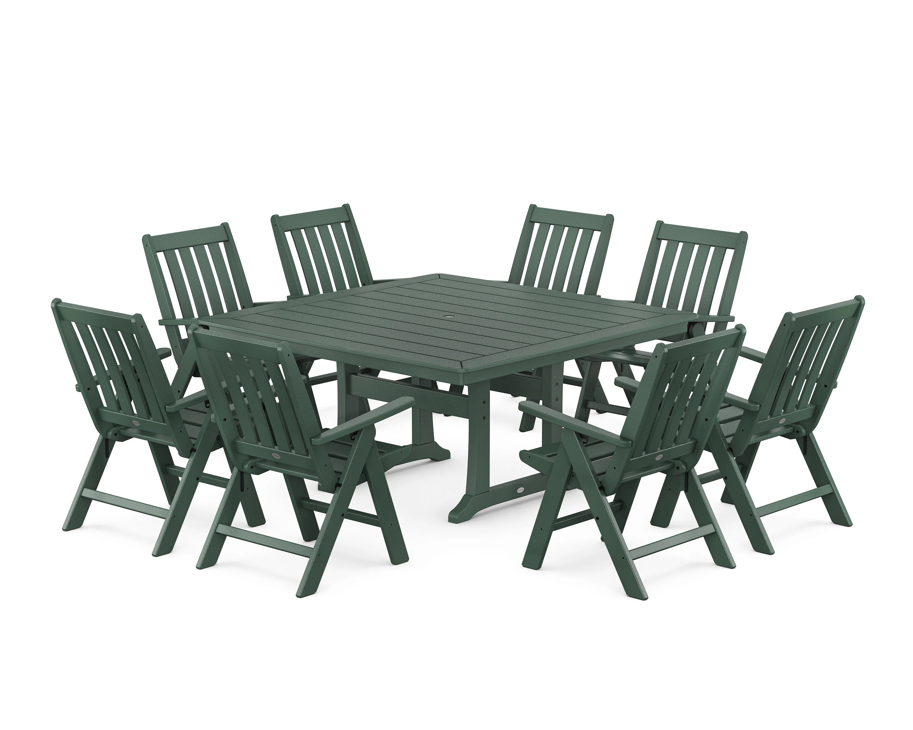 Vineyard Folding Chair 9-Piece Square Dining Set with Trestle Legs - Image 5